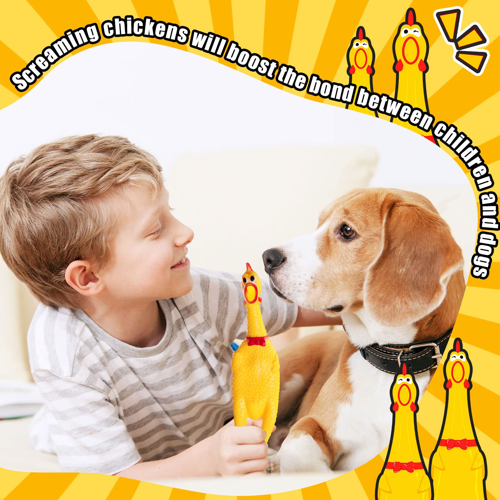 16 Pack Large Rubber Squeaky Chicken Toys - 12 Inch Yellow Pet Chew Toys for Dogs, Novelty Gag Gifts & Prank Supplies - Perfect for Dog Training, Party Favors and Practical Jokes