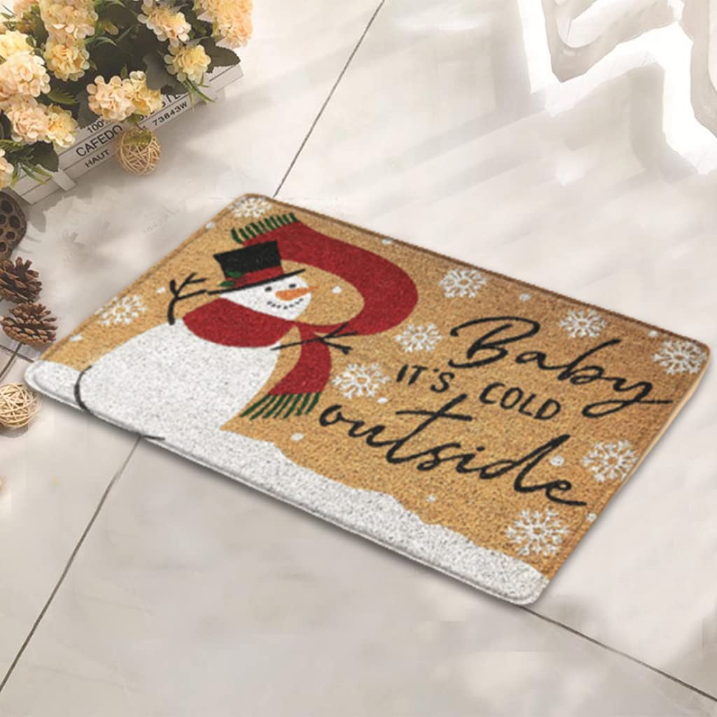 Cartoon Snowman Christmas Door Mat - 'Baby It's Cold Outside' Decor for Entryway & Bedroom