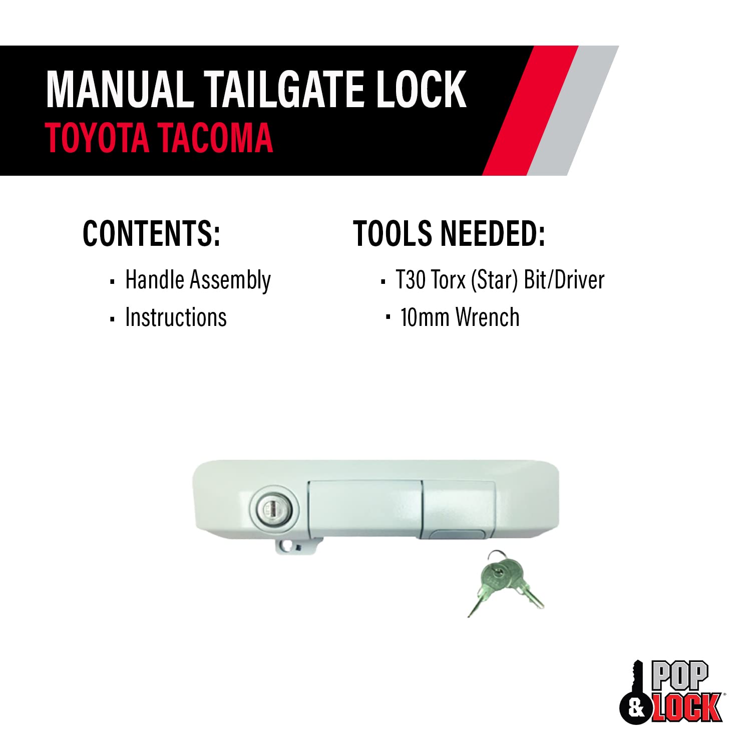 Pop & Lock PL5503 Super White Manual Tailgate Lock for Toyota Tacoma (2005-2023) - Secure Anti-Theft Truck Bed Protection | Perfect for Parking Lots, Job Sites & Outdoor Adventures