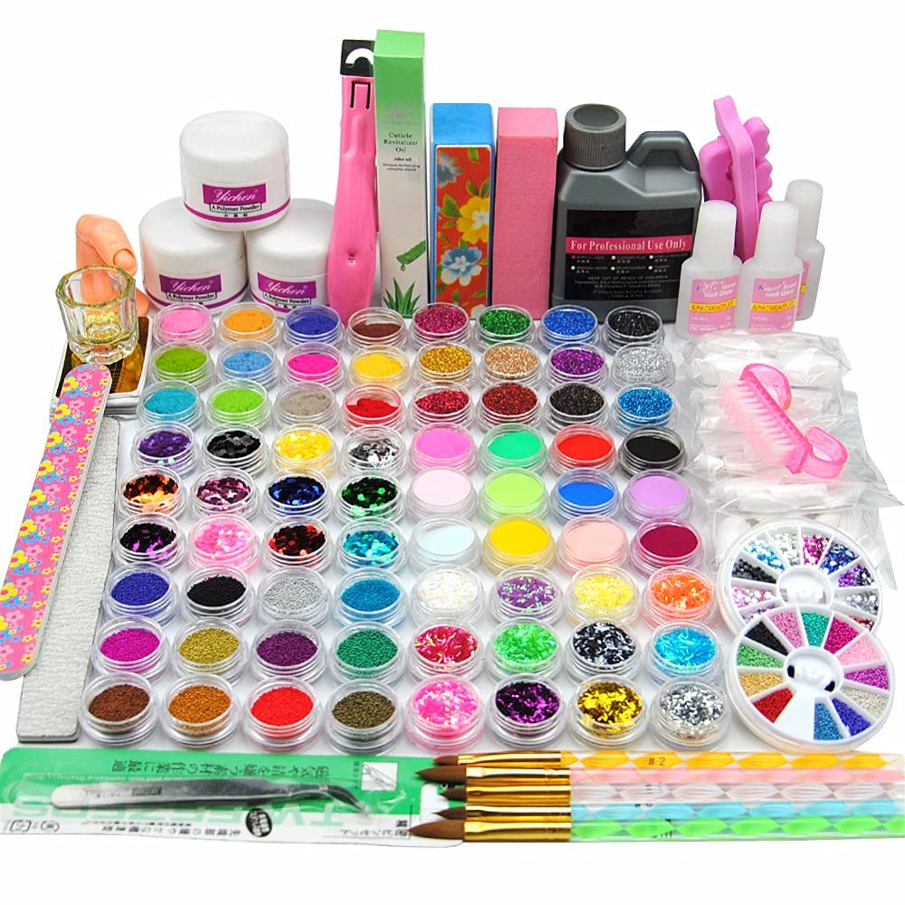 Professional Acrylic Nails Kit for Beginners - Full Set with Acrylic Powder, Liquid & Glitter Powders, 72pcs Nail Tips - DIY Nail Art Decoration for Home Salon, Parties & Special Occasions