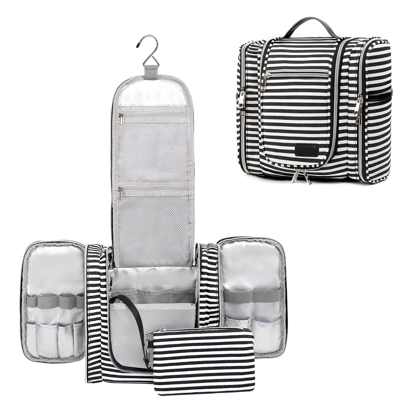 Waterproof Hanging Travel Toiletry Bag for Women & Men - Large Capacity Cosmetic Organizer with Hooks for Full-Sized Toiletries (Black) - Perfect for Air Travel, Camping & Gym Use