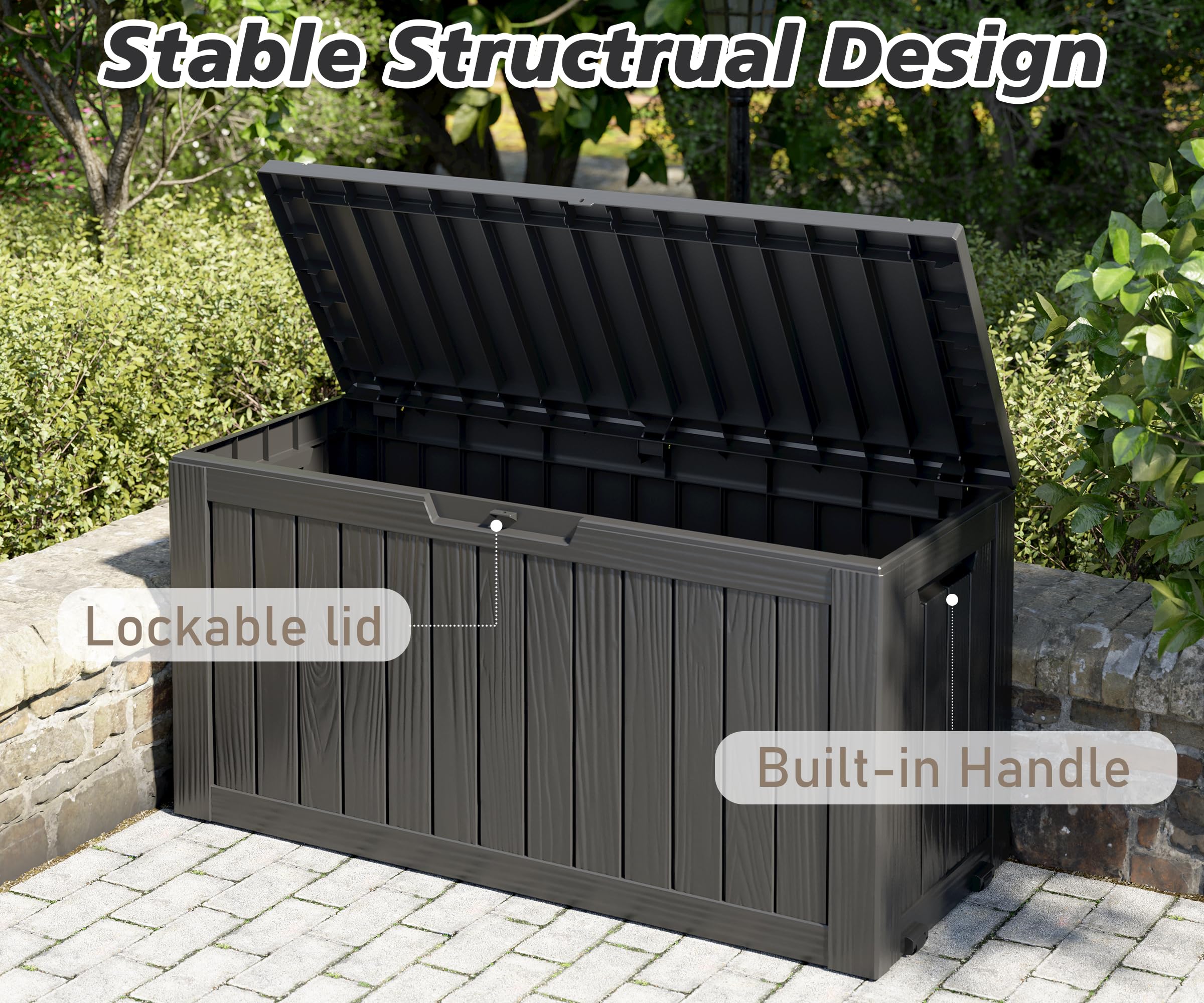 72 Gallon Outdoor Storage Box by NUNU LAB - Large Waterproof Deck Box with Double Wall Panels, Durable Resin Garden Storage Bin for Package Delivery, Hose & Tool Organization - Perfect for Backyard, Patio & Garage Storage