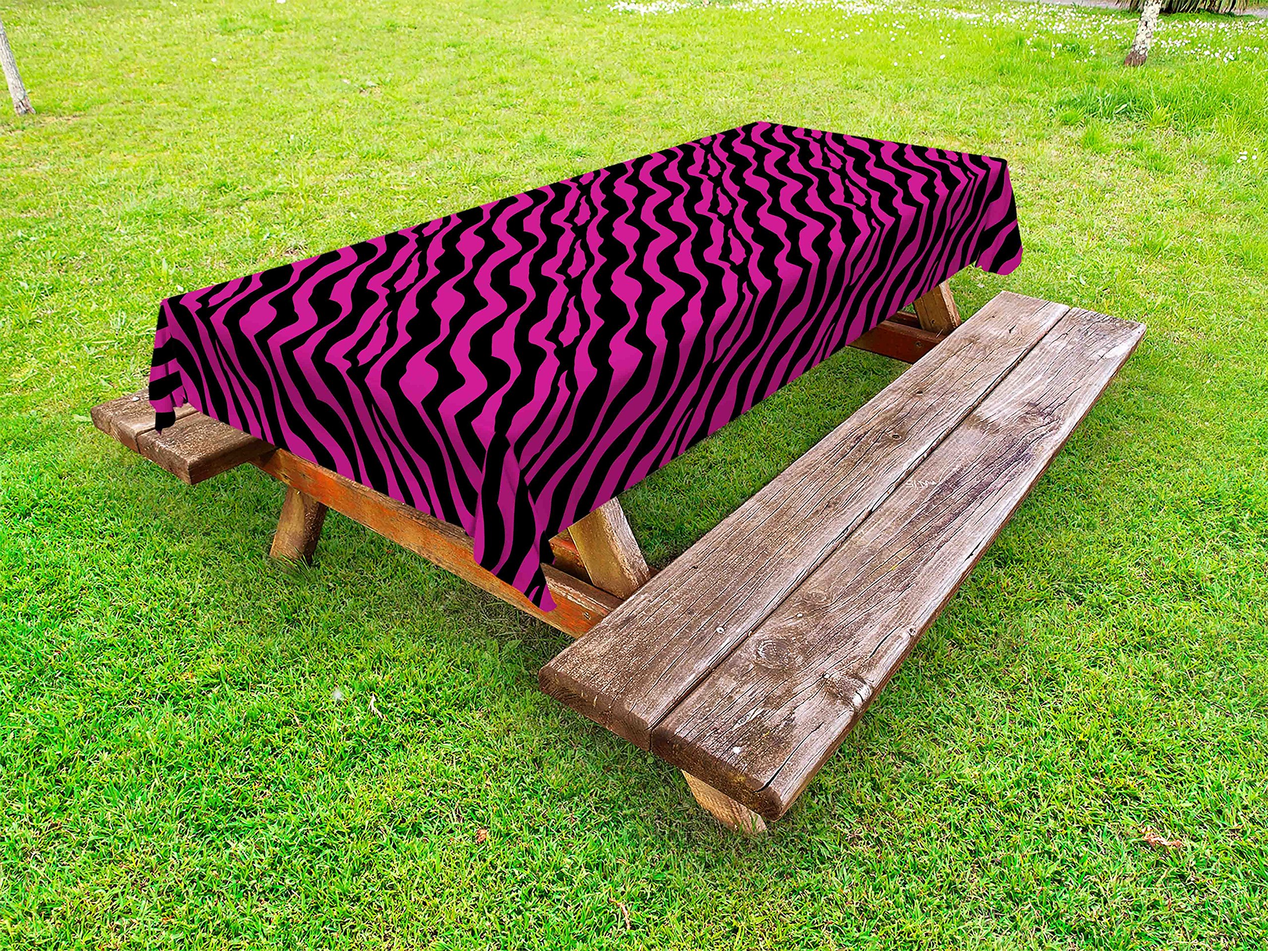 Ambesonne Pink Zebra Print Outdoor Tablecloth - Waterproof Washable Picnic Table Cover 58