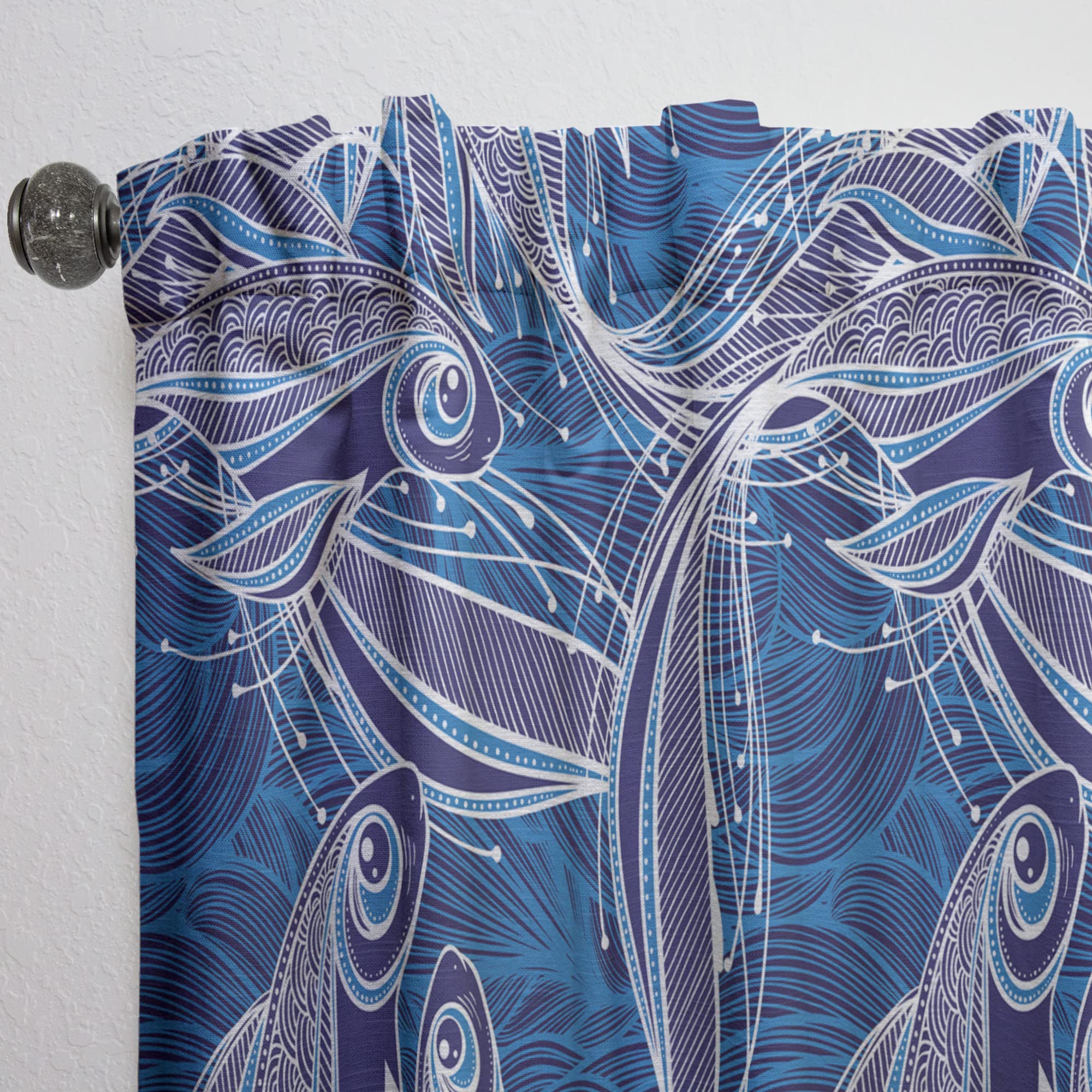 Blue Fish Pattern Thermal Insulated Curtains - Single Panel 52x95 Inches - Blackout Drapes for Bedroom & Living Room - Perfect for Home Decor, Privacy & Temperature Control