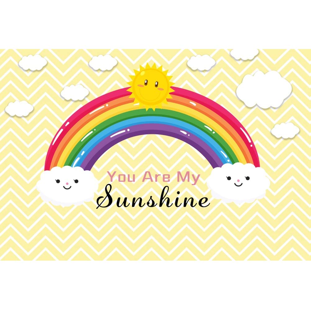 You Are My Sunshine Backdrop 5x3ft - Rainbow Cloud Cartoon Theme for Baby Shower, 1st Birthday Party, Newborn Photography & Cake Table Decor - Perfect for Studio Props and Children's Celebration Backgrounds