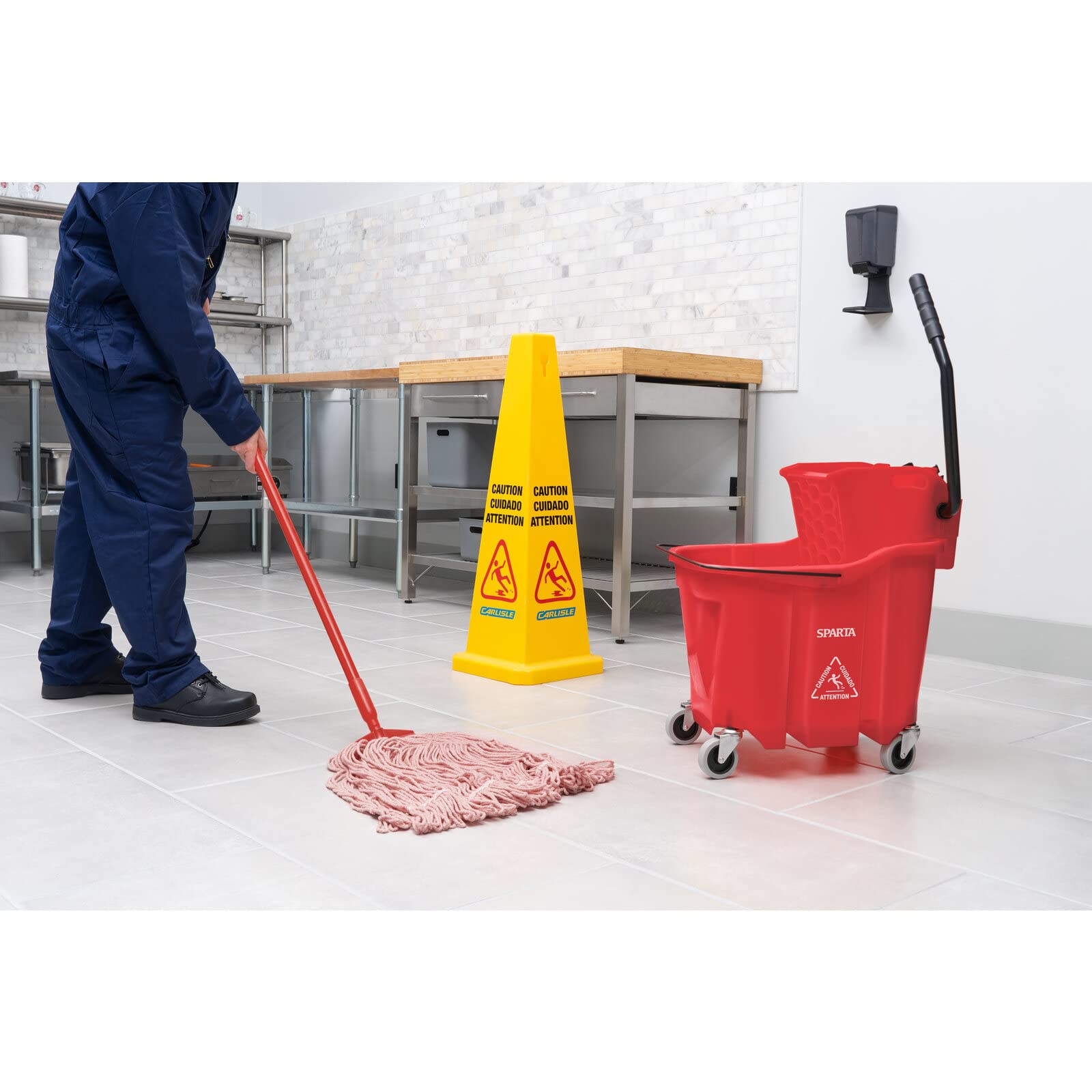 SPARTA 7690405 Omnifit 35-Quart Red Plastic Mop Bucket for Floor Cleaning - Heavy Duty Commercial & Home Use for Kitchen, Bathroom, and Hard Surface Cleaning