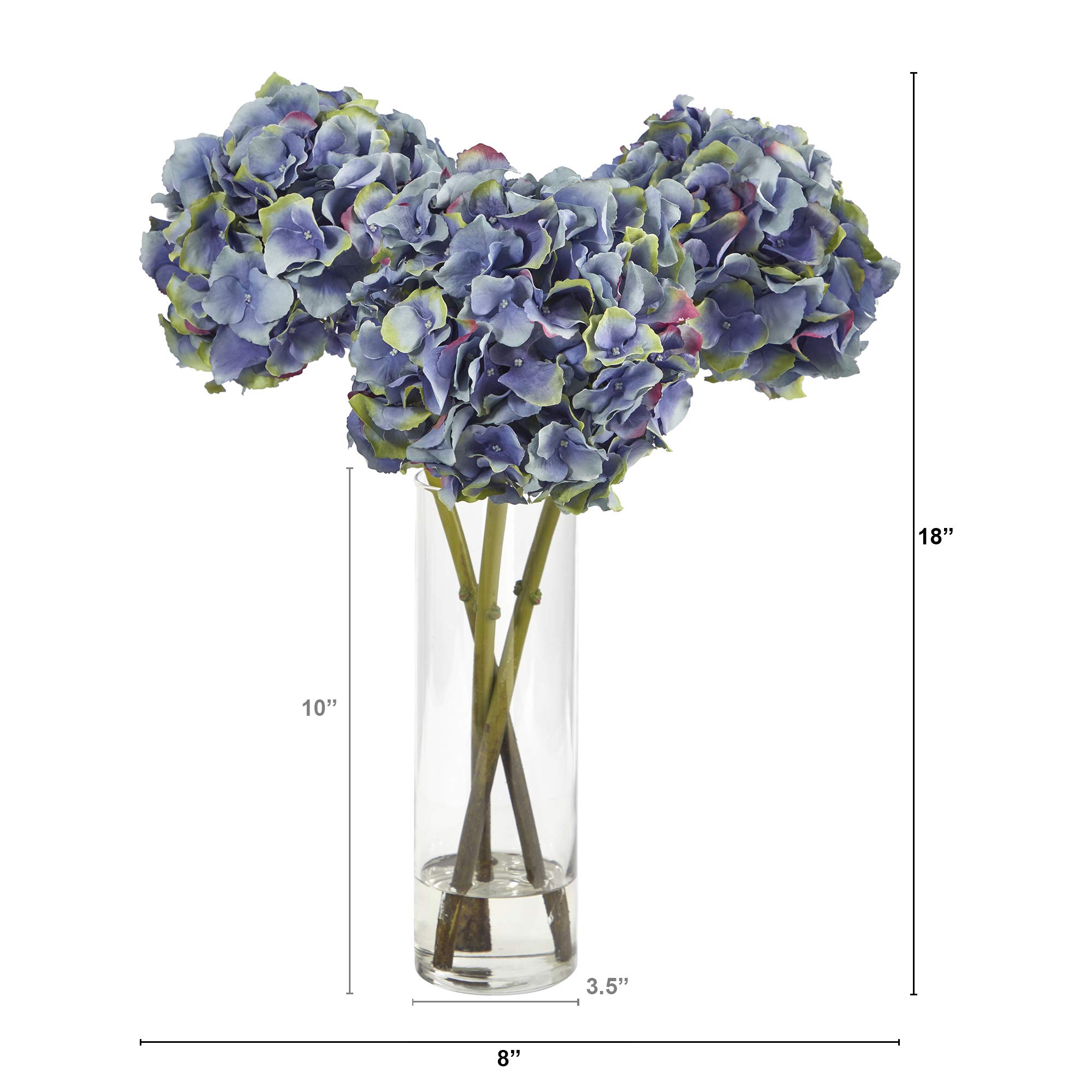 Nearly Natural 18 Inch Hydrangea Artificial Flower Arrangement in Glass Vase - Perfect for Home Decor, Wedding Centerpieces & Office Table Decorations