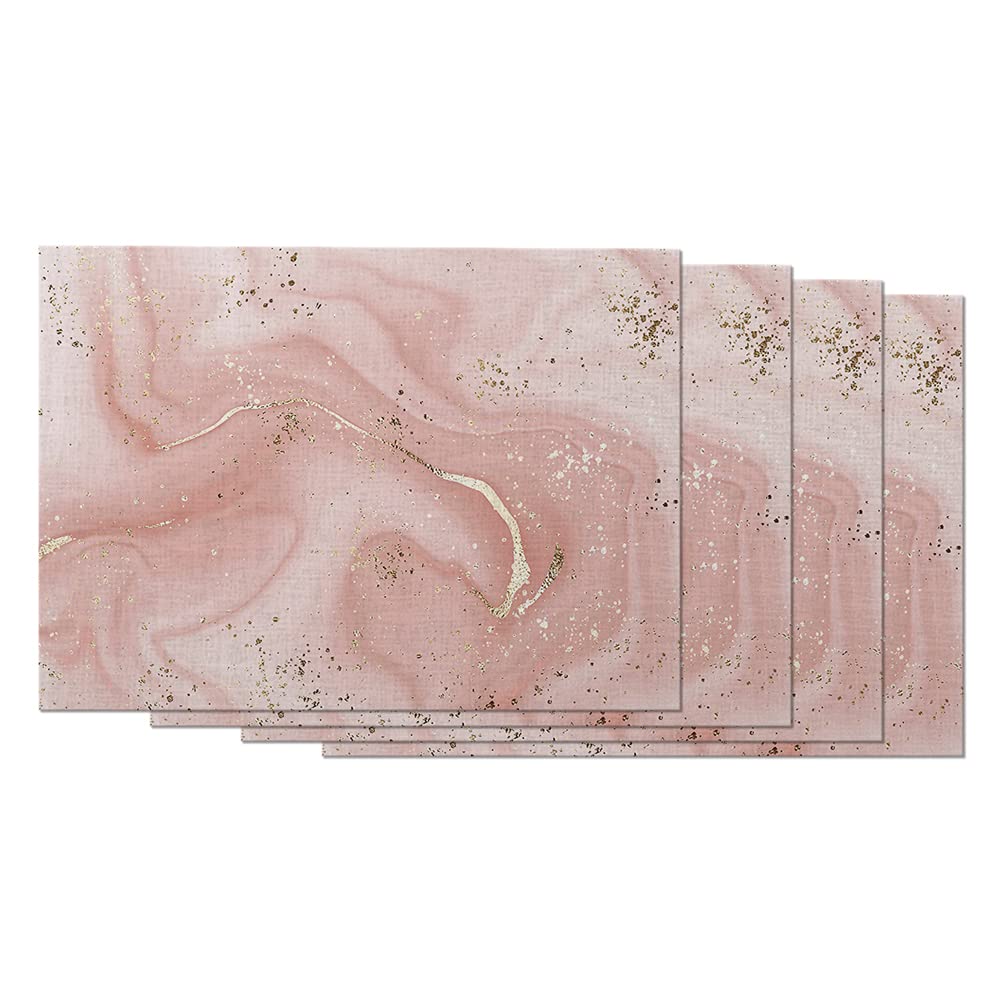 EKOBLA Aesthetic Marble Print Non-Slip Placemats - Set of 4 Washable Cotton Linen Table Mats with Gold Glitter Splatter Design, Heat Resistant for Dining Table & Kitchen Decor | Perfect for Dinner Parties, Brunch, and Home Styling