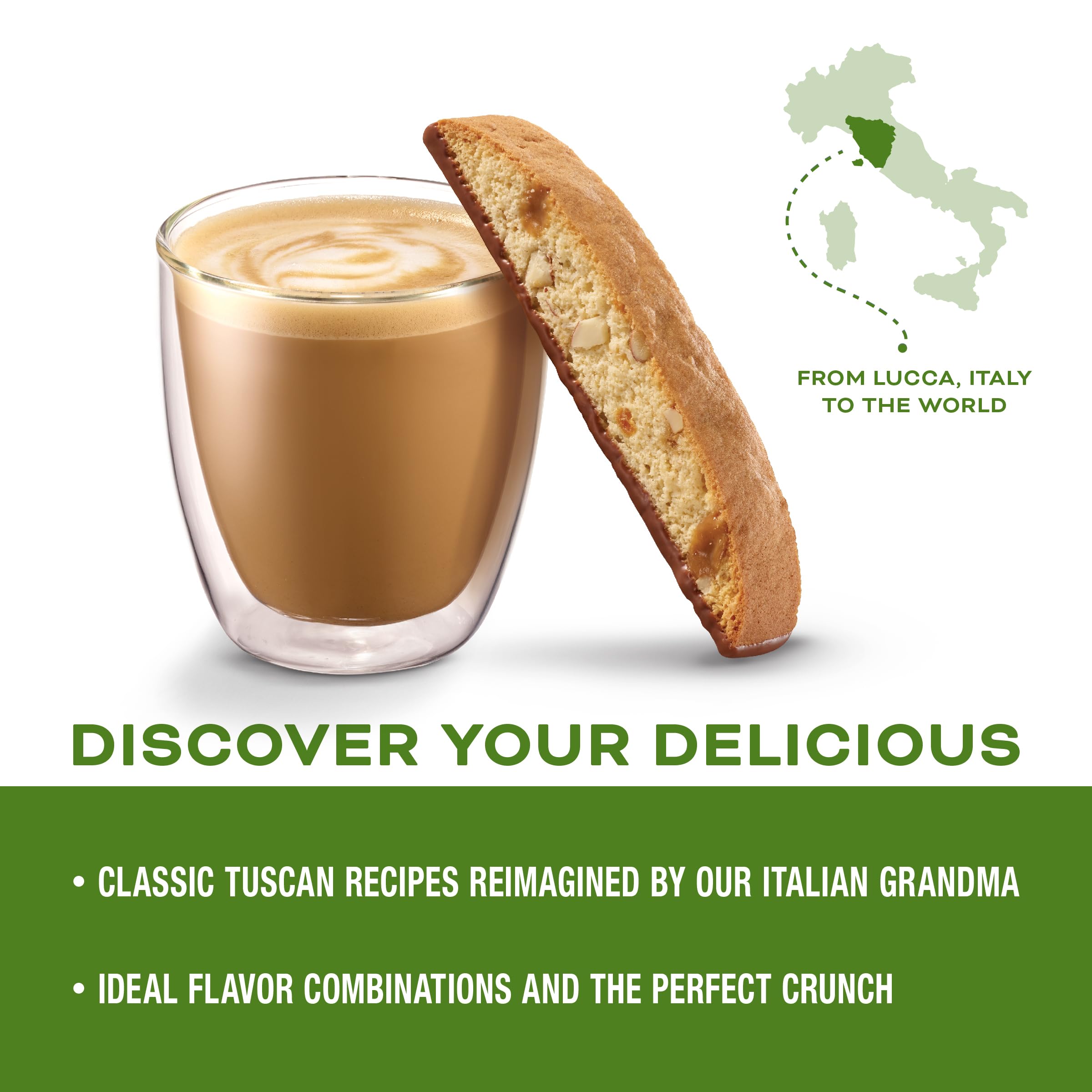 Nonni's Toffee Almond Biscotti Italian Cookies - 6 Pack (6.88 oz Each) - Milk Chocolate Dipped Biscotti with English Toffee & Almond Bits - Individually Wrapped for Freshness - Perfect for Coffee Pairing, Gift Giving & Dessert Platters