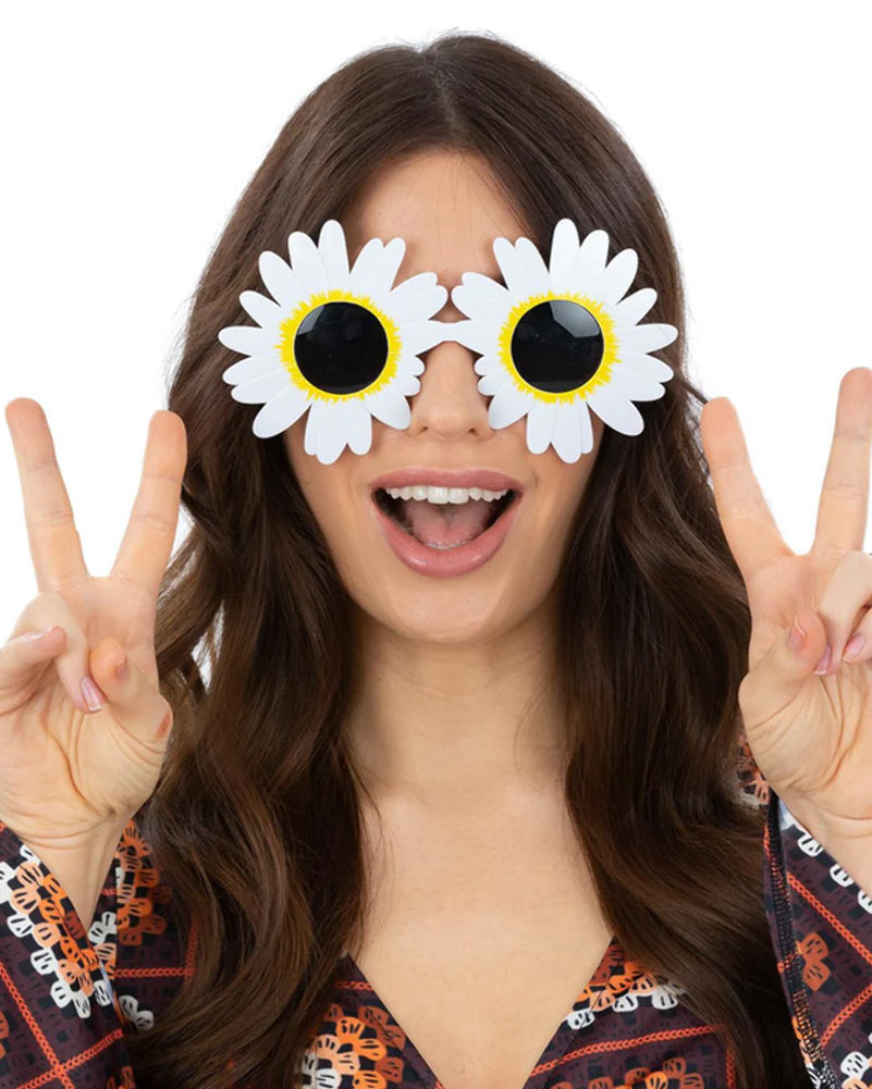 60s Daisy Hippie Sunglasses - Retro Vintage Round Sunglasses for Women & Men - UV Protection - Perfect for Music Festivals, Beach Days & Summer Outfits