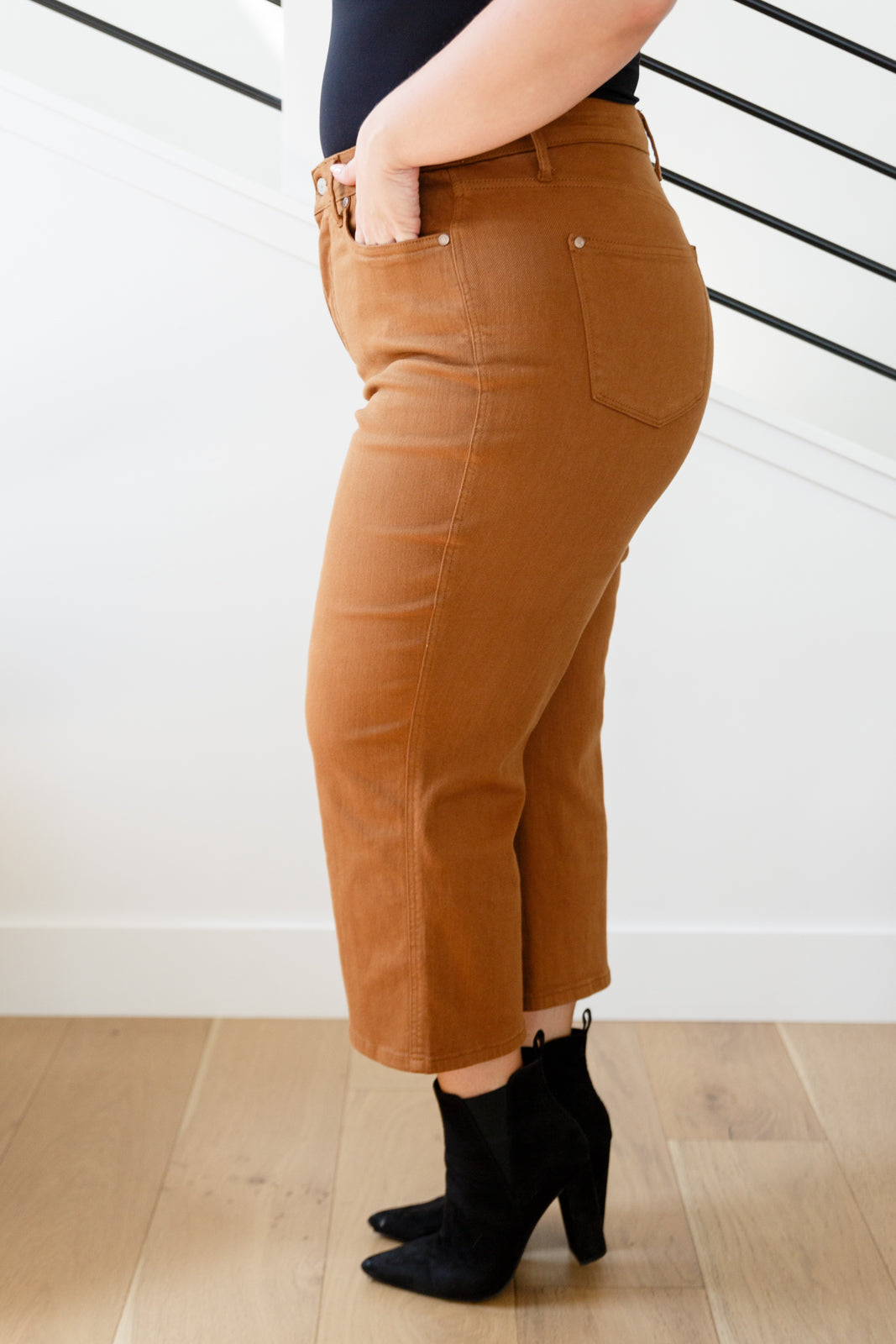 Briar High Rise Control Top Wide Leg Crop Jeans in Camel - Comfortable Stretch Denim Pants for Women, Casual & Office Wear