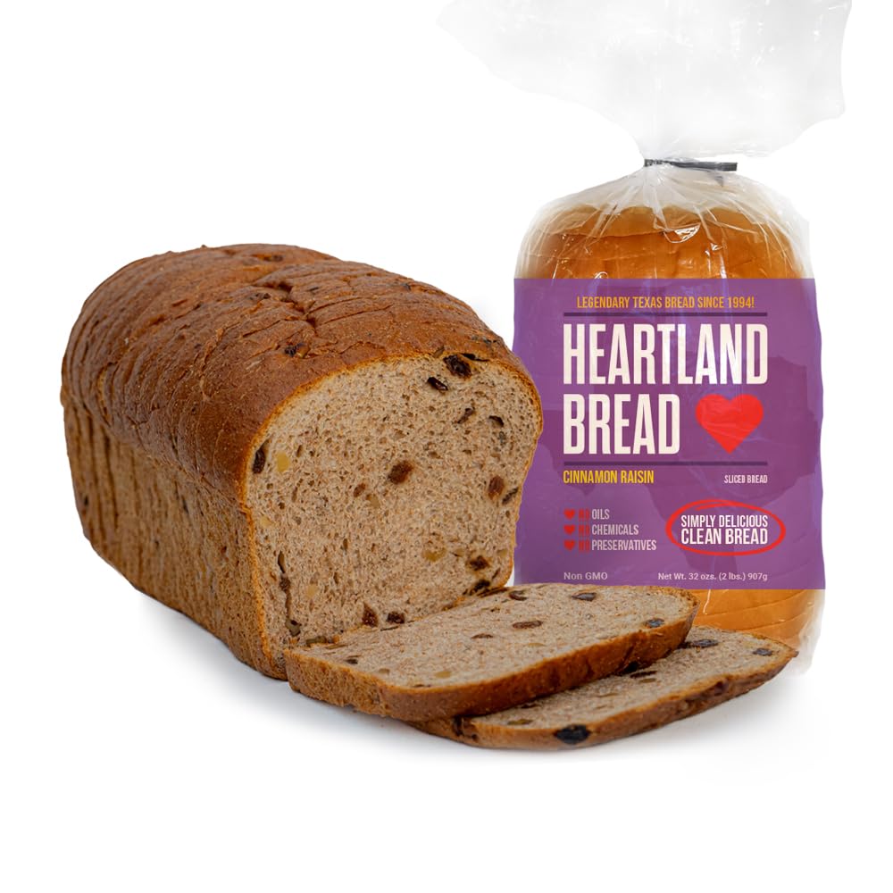 Organic Raisin Cinnamon Walnut Bread - Heartland Bread Sliced Loaf, 32oz | No Fats, Oils, Chemicals or Preservatives | 100% Natural Homemade Taste | Perfect for Breakfast, Snacks & Healthy Eating