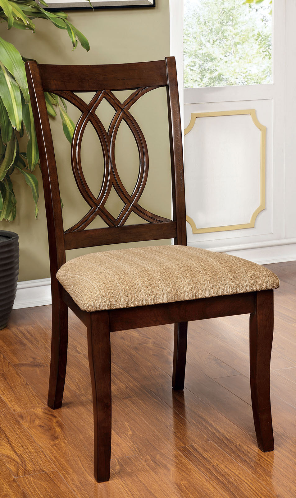 Classic Transitional Dining Chairs Set of 2 - Brown Cherry Solid Wood with Padded Fabric Seat - Elegant Side Chairs for Dining Room - Perfect for Family Dinners & Entertaining Guests