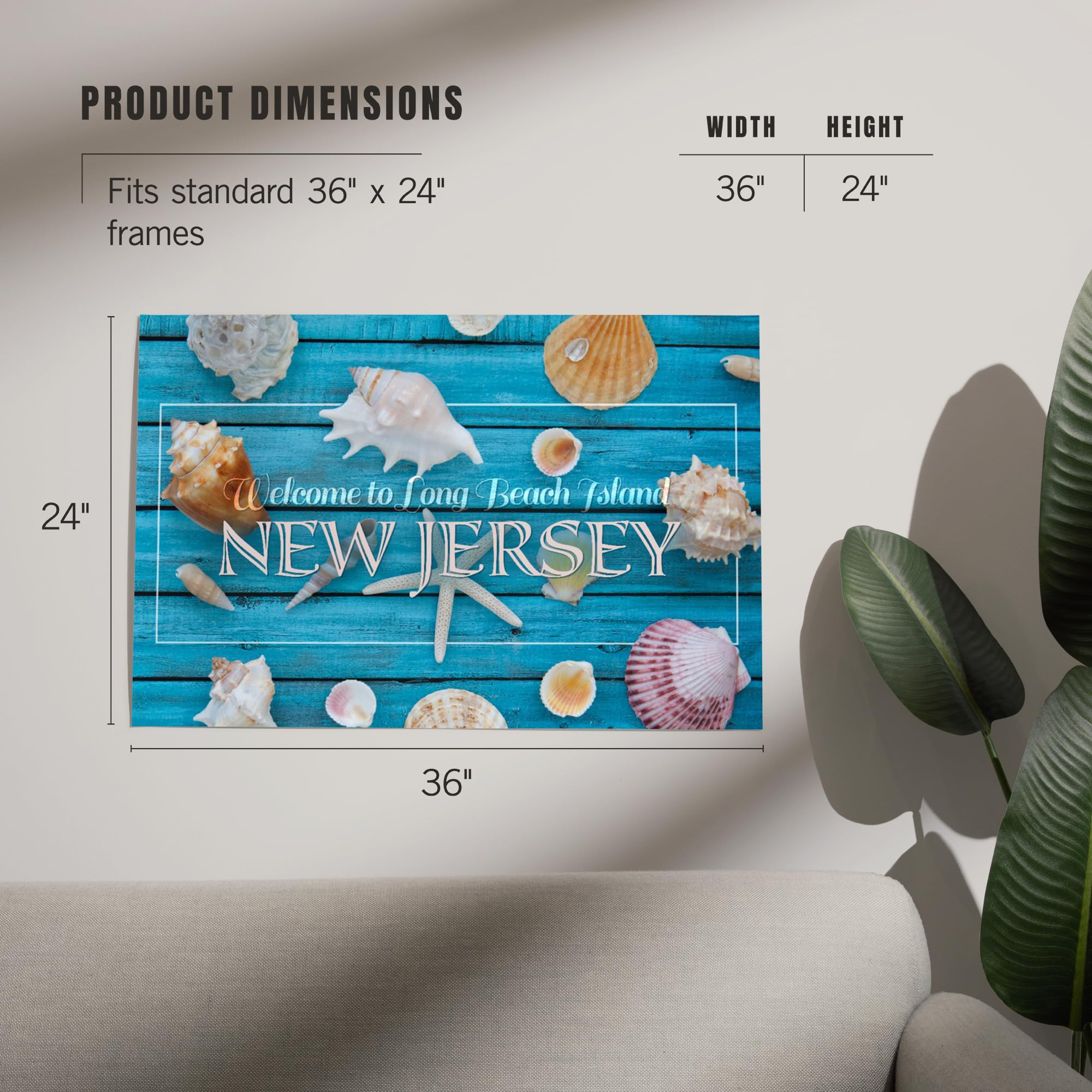 Lantern Press 24x36 Inch Giclee Art Print - Long Beach Island New Jersey Coastal Wall Decor | Welcome to Long Beach Island Seashells Beach House Art | Perfect for Living Room, Bedroom & Coastal Home Decor