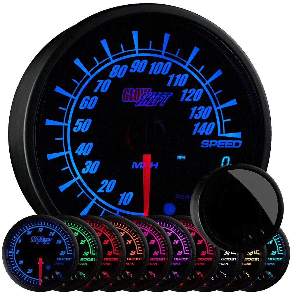 GlowShift Elite 10-Color 140 MPH Speedometer Gauge with Resettable Trip Meter - 3-3/4