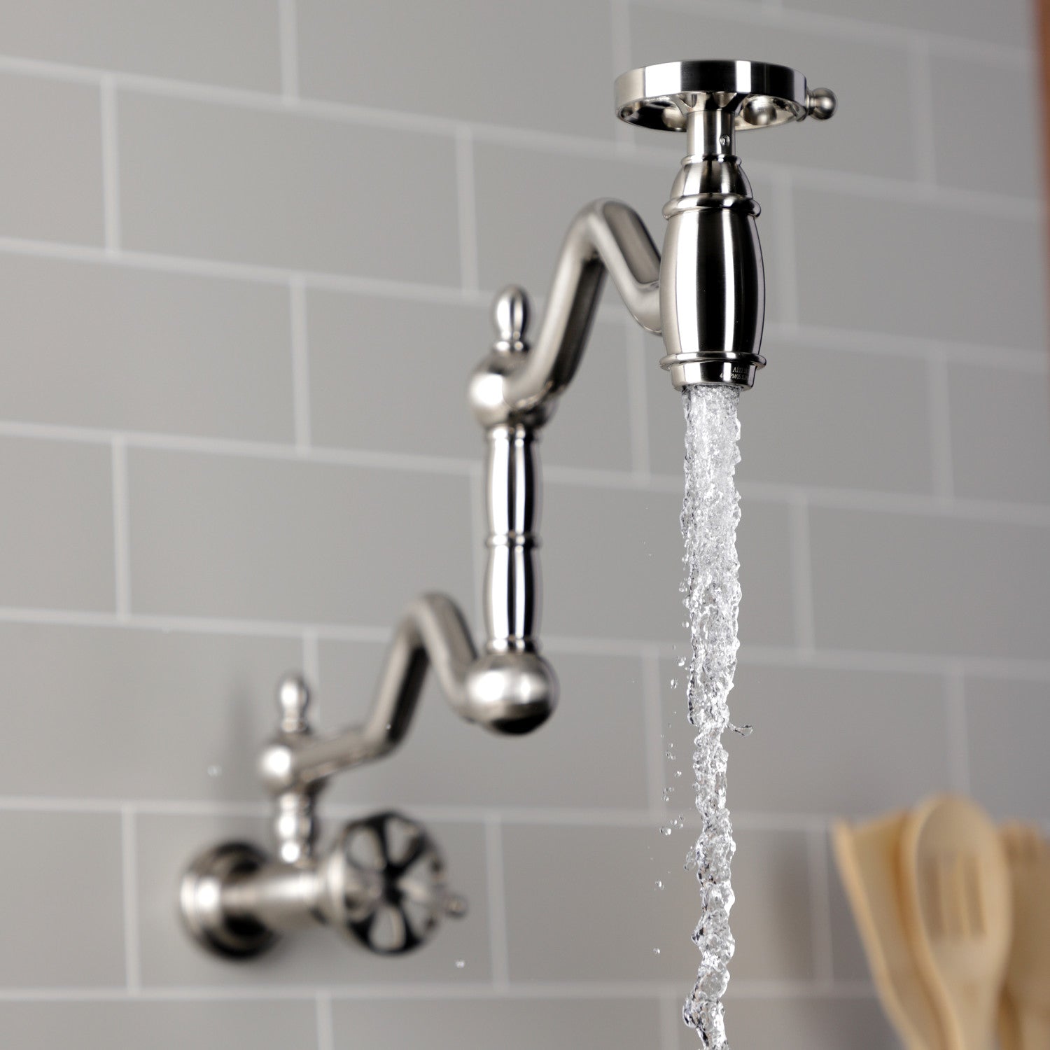 Belknap KS2108RX Brushed Nickel Two Handle Pot Filler Faucet - Ideal for Kitchen Sink, Stove & Cooking Area