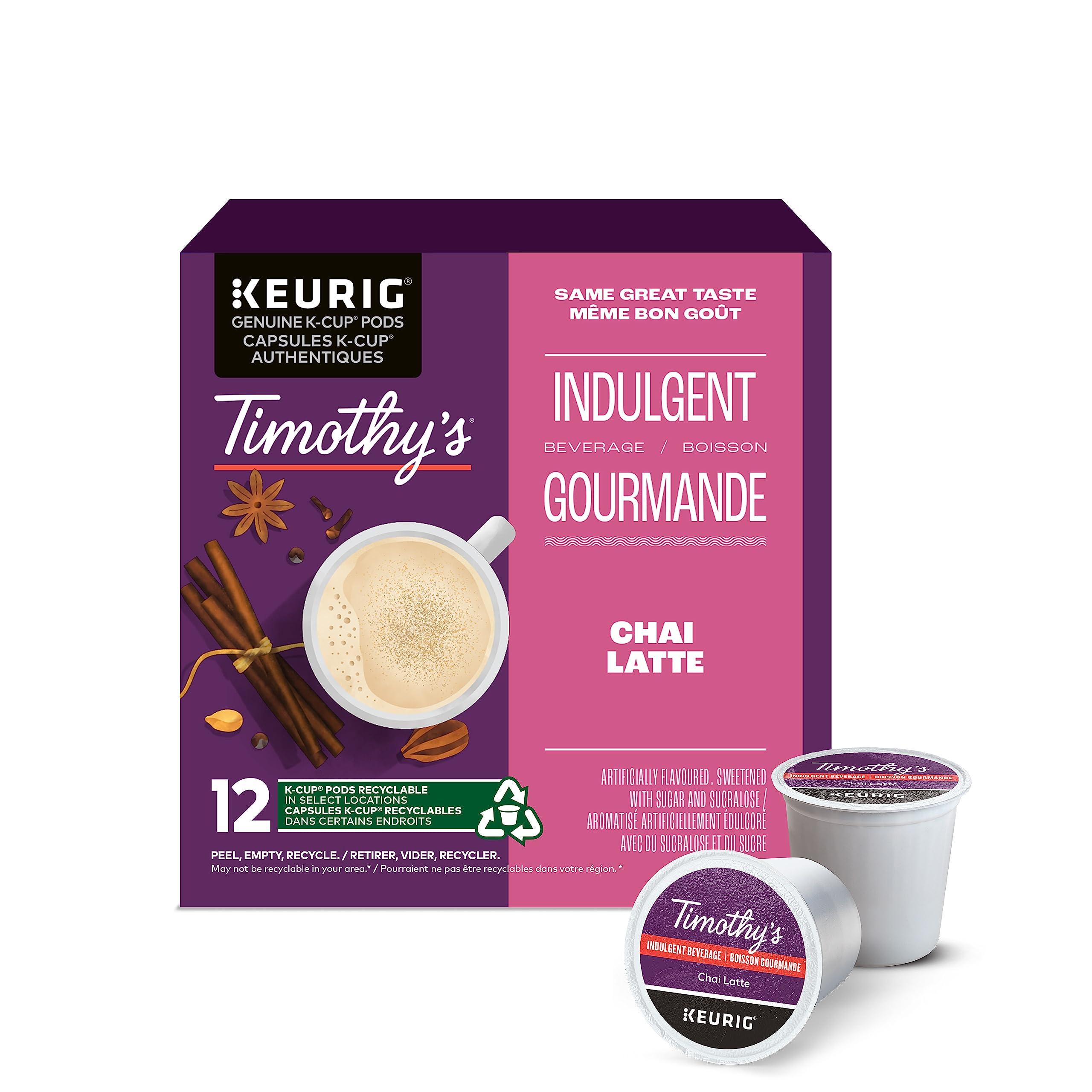 Timothy's Chai Latte K-Cup Coffee Pods - 12 Count for Keurig Brewers | Spiced Tea Latte for Home & Office | Perfect for Morning Boost & Afternoon Relaxation