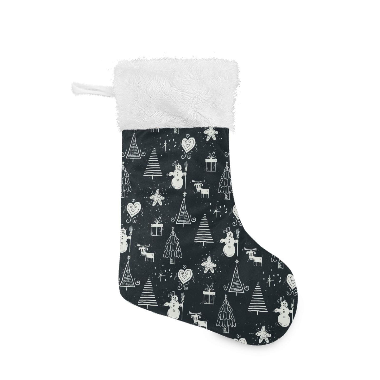 Christmas Stockings with Snowman Print & Plush Faux Fur Cuff - Holiday Decor for Fireplace, Tree, and Family Xmas Party - Candy Gift Bag & Festive Sock Decorations for Christmas Celebrations