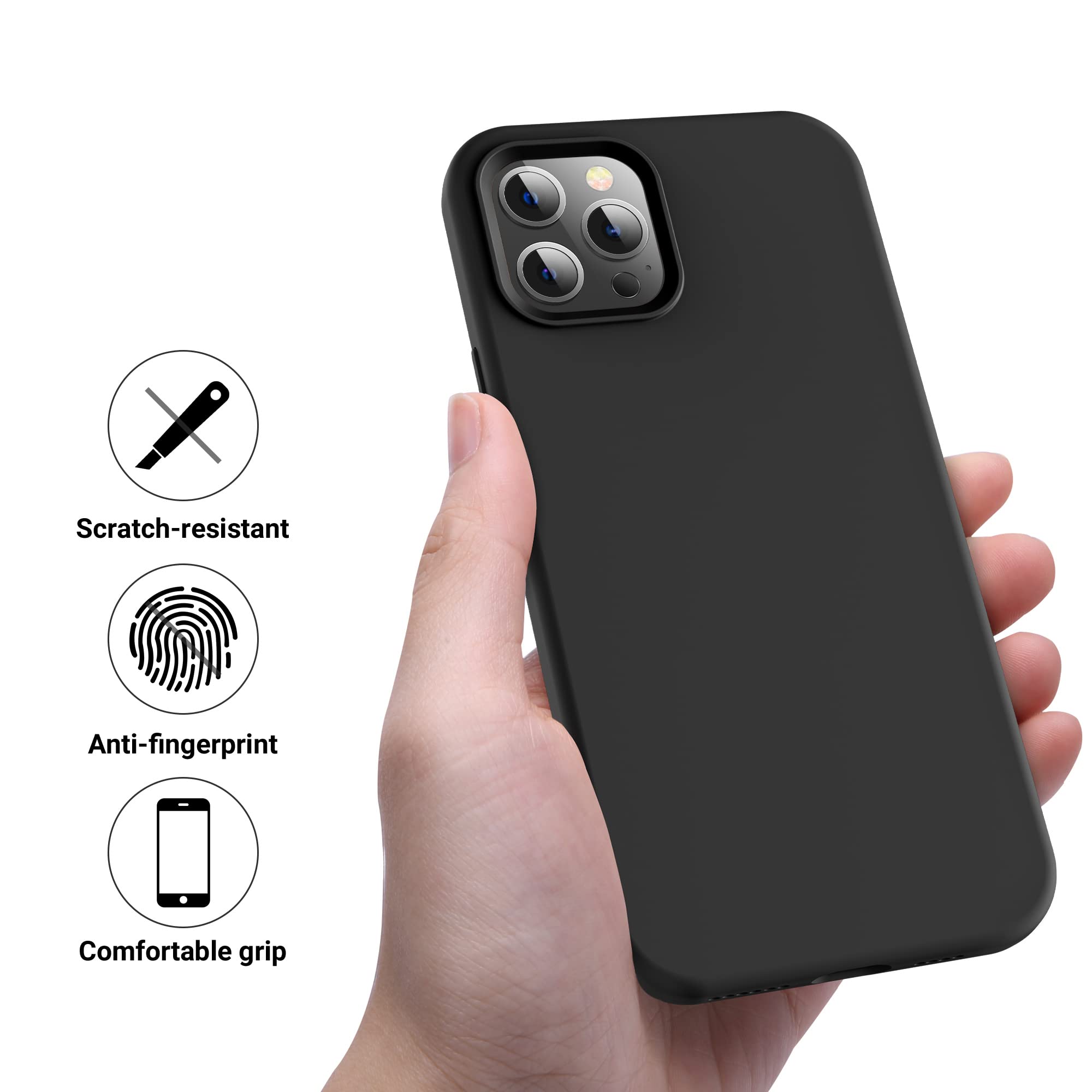OTOFLY Premium Soft Liquid Silicone Case for iPhone 12 Pro Max 6.7 Inch (2020) - Shockproof Full Body Protection with Silky Touch - Perfect for Daily Use, Work & Travel (Black)