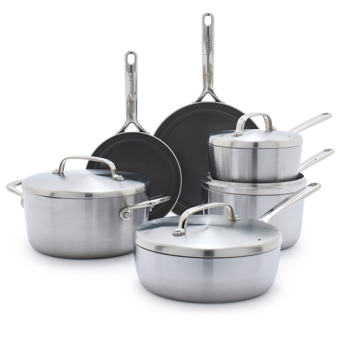 Premium GP5 Stainless Steel 10-Piece Cookware Set with Mirror Handles - Professional Kitchen Cookware for Home Chefs & Cooking Enthusiasts | Perfect for Sautéing, Boiling & Serving Dishes