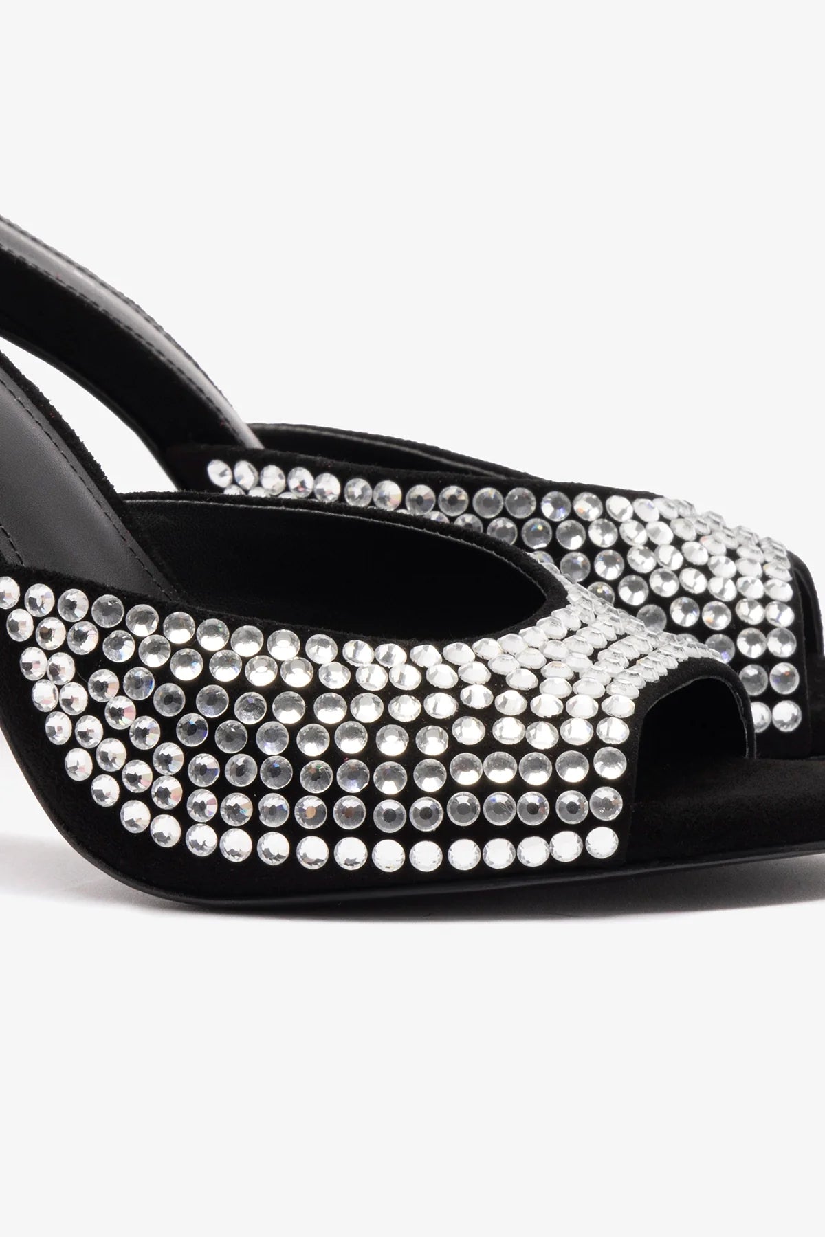 Black Suede Crystal Embellished Jasmine Hi Mule Sandals - Elegant Women's Dress Shoes for Weddings, Parties & Evening Events