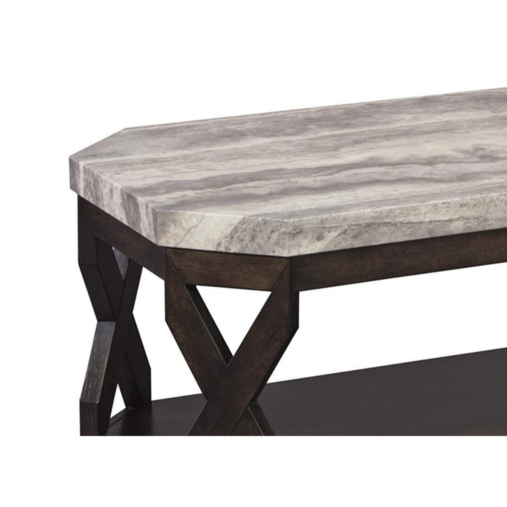 Benjara Faux Marble Coffee Table Set with 1 Coffee Table and 2 End Tables - Brown and Gray Modern Living Room Furniture for Home Decor