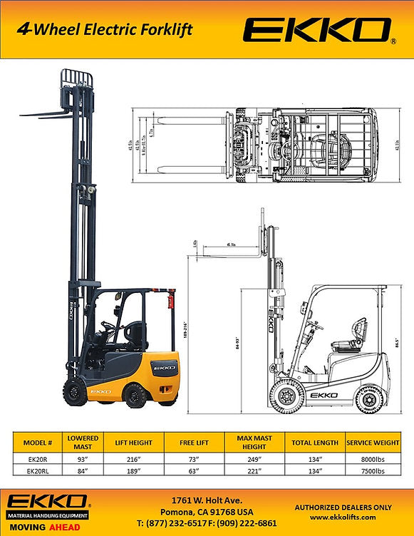 Ekko EK20R 4-Wheel Electric Forklift - 216