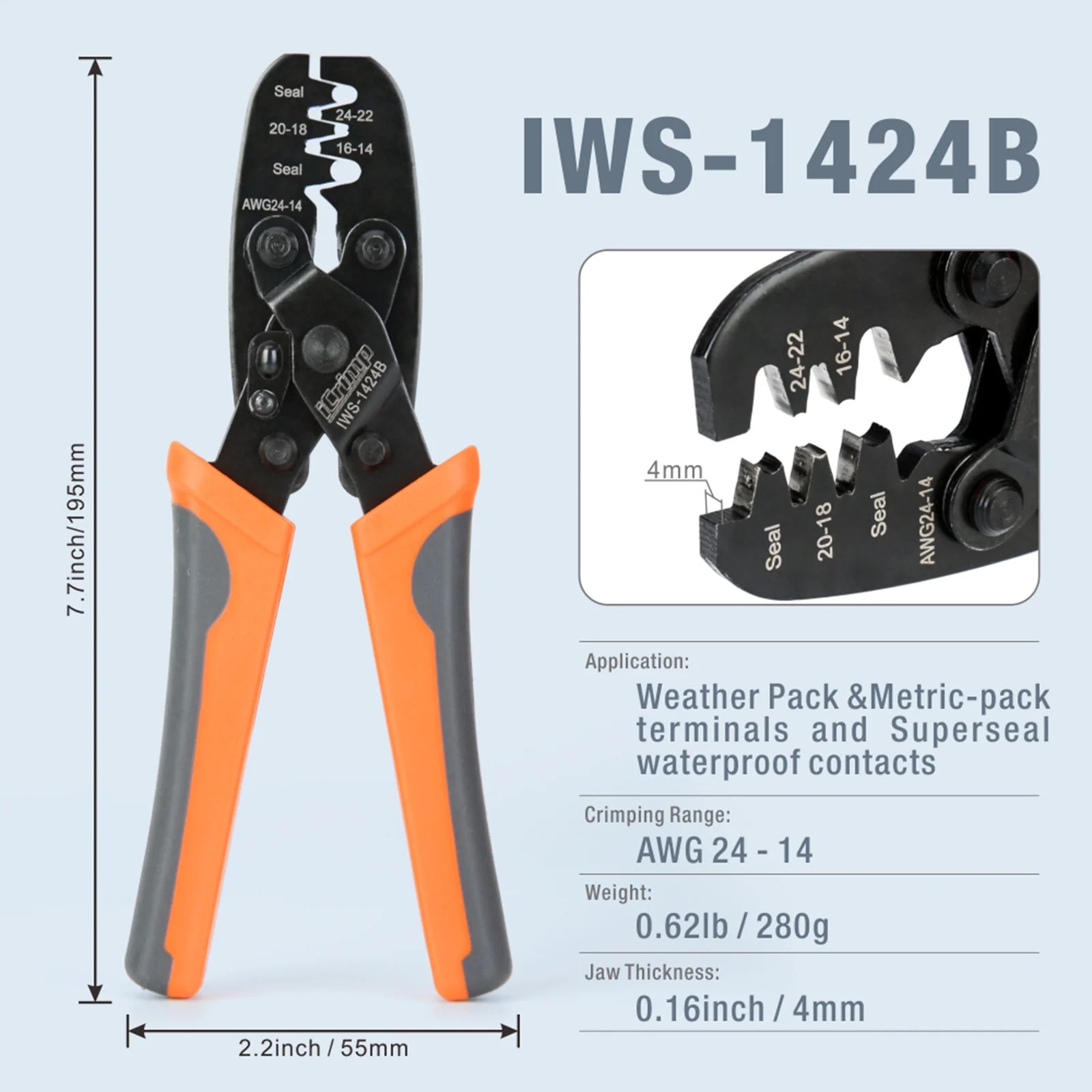 **Weather Pack Sealed Connector Crimping Tool - Professional Wire Crimper for Delphi Metri Pack 150, 280 & Weather Pack Terminals (AWG 24-14) - Ideal for Automotive, Marine & Outdoor Electrical Wiring**