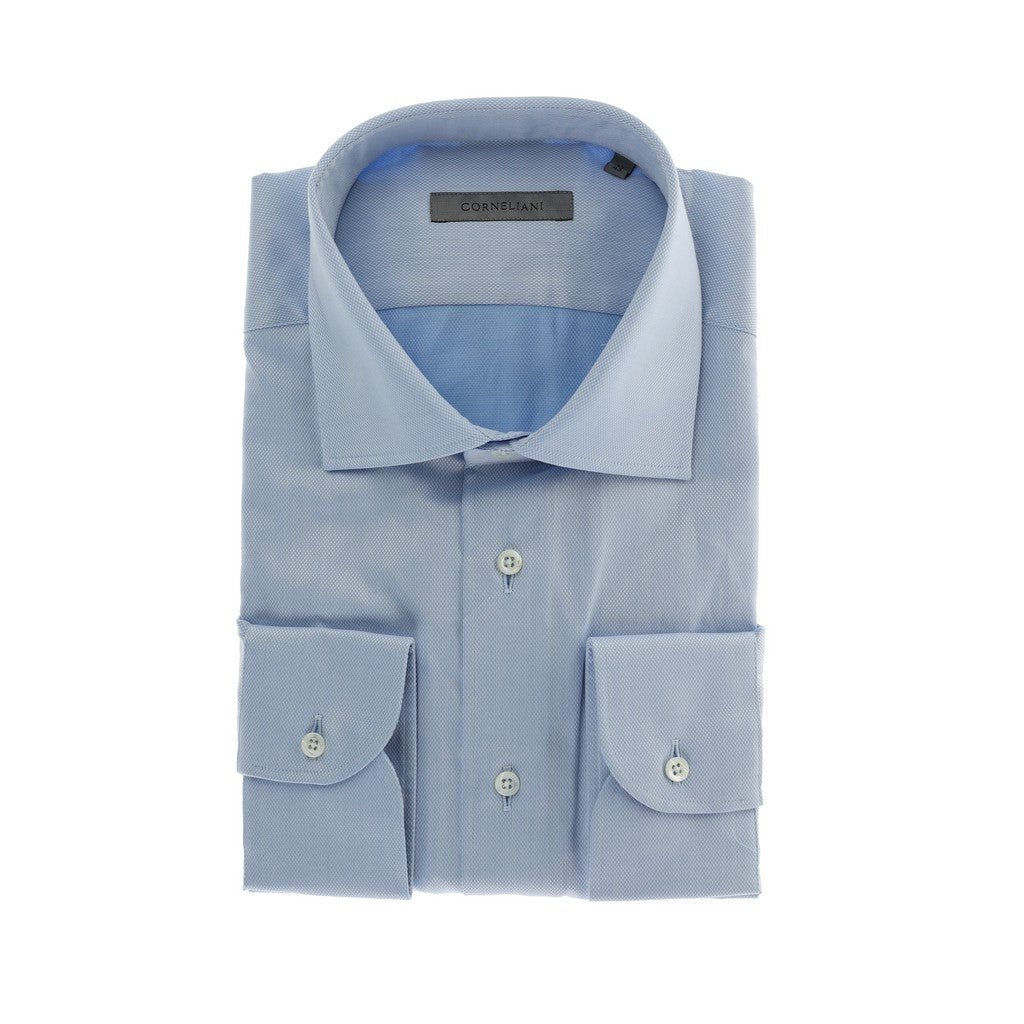 Premium CORNELIANI Dobby Business Shirt - Tailored Fit Single Cuff Sky Blue Dress Shirt for Men | Formal Office Wear & Professional Business Attire