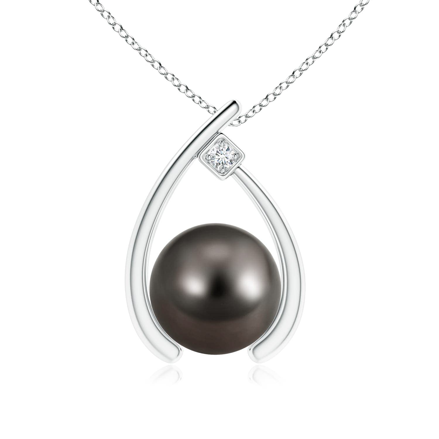 Angara Tahitian Cultured Pearl Wishbone Pendant Necklace for Women - Sterling Silver & 14K Gold June Birthstone Jewelry | Birthday, Wedding, Engagement, Valentine's Day Gift for Her | Perfect for Date Nights, Anniversaries & Special Occasions