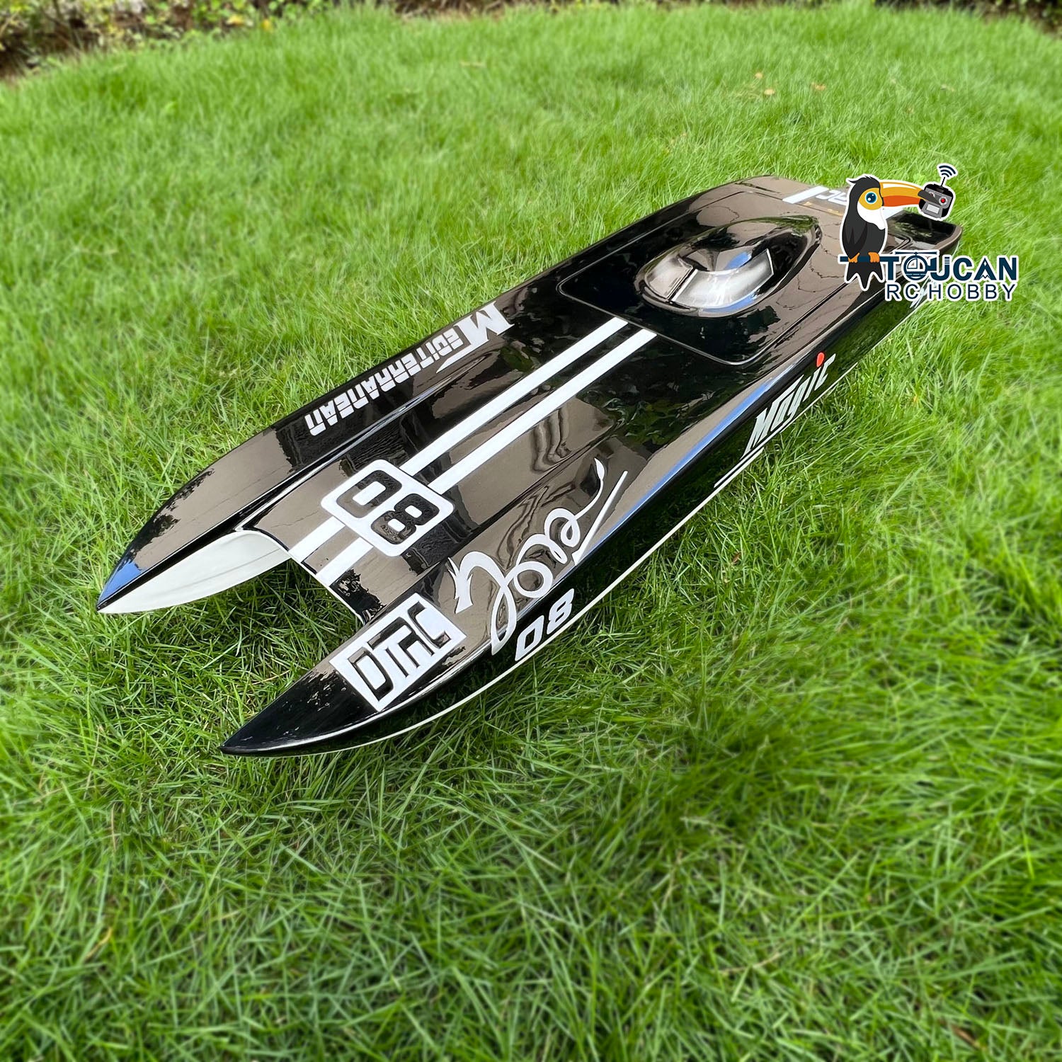 US Stock E32 Fiberglass Catamaran - Black Electric Racing RC Boat with Motor, Servo & ESC | High Speed PNP Ready-to-Run Model | Water Cooling System | Perfect for Lakes, Ponds & Competitive RC Racing