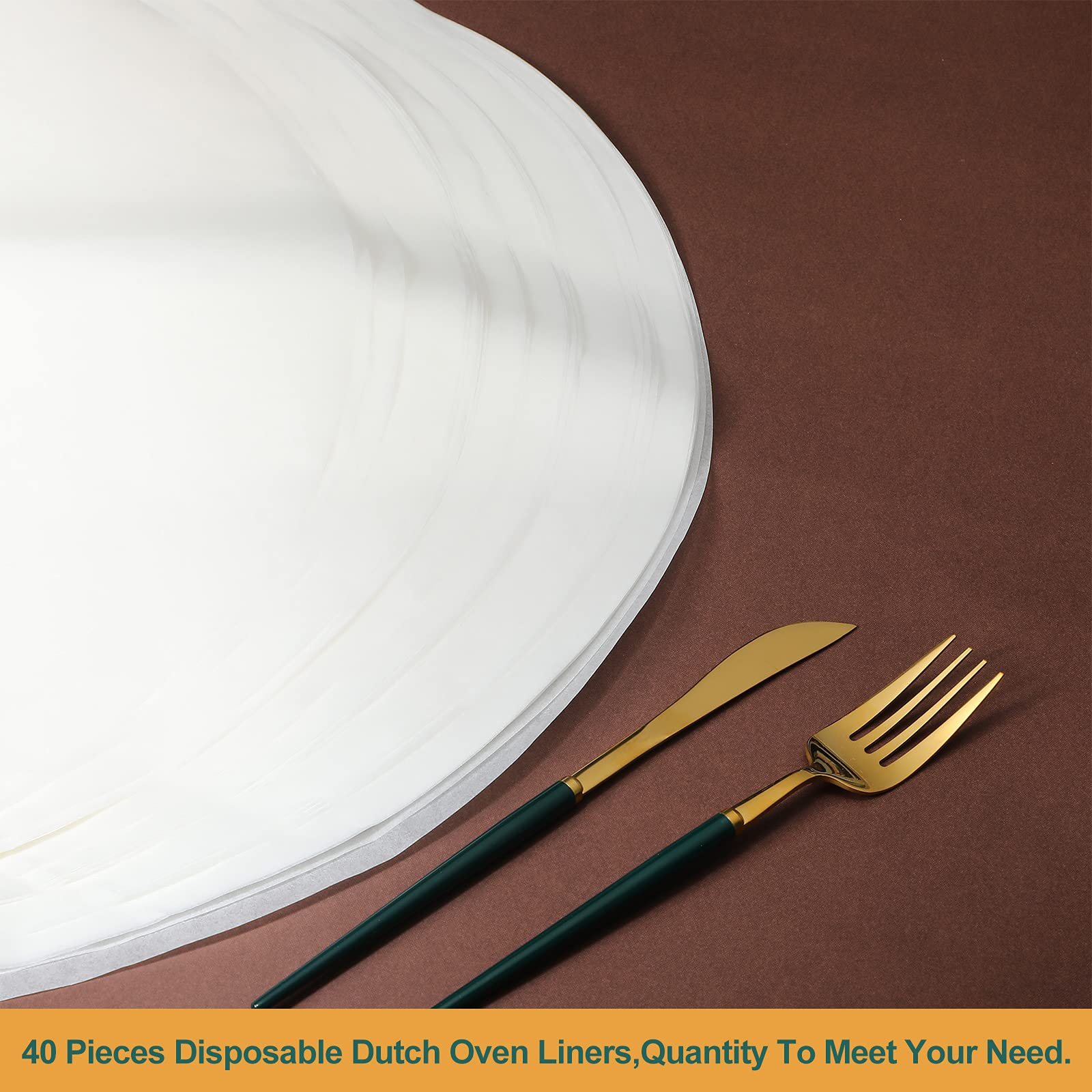 Non-Stick Round Parchment Paper 20 Inches - 40 Pack Disposable Dutch Oven Liners for Baking, Air Fryer, Steaming & BBQ | Perfect for Cakes, Pizzas, Meats & Vegetables | Oven Safe & Eco-Friendly Baking Sheets for Home Cooking & Party Food Prep