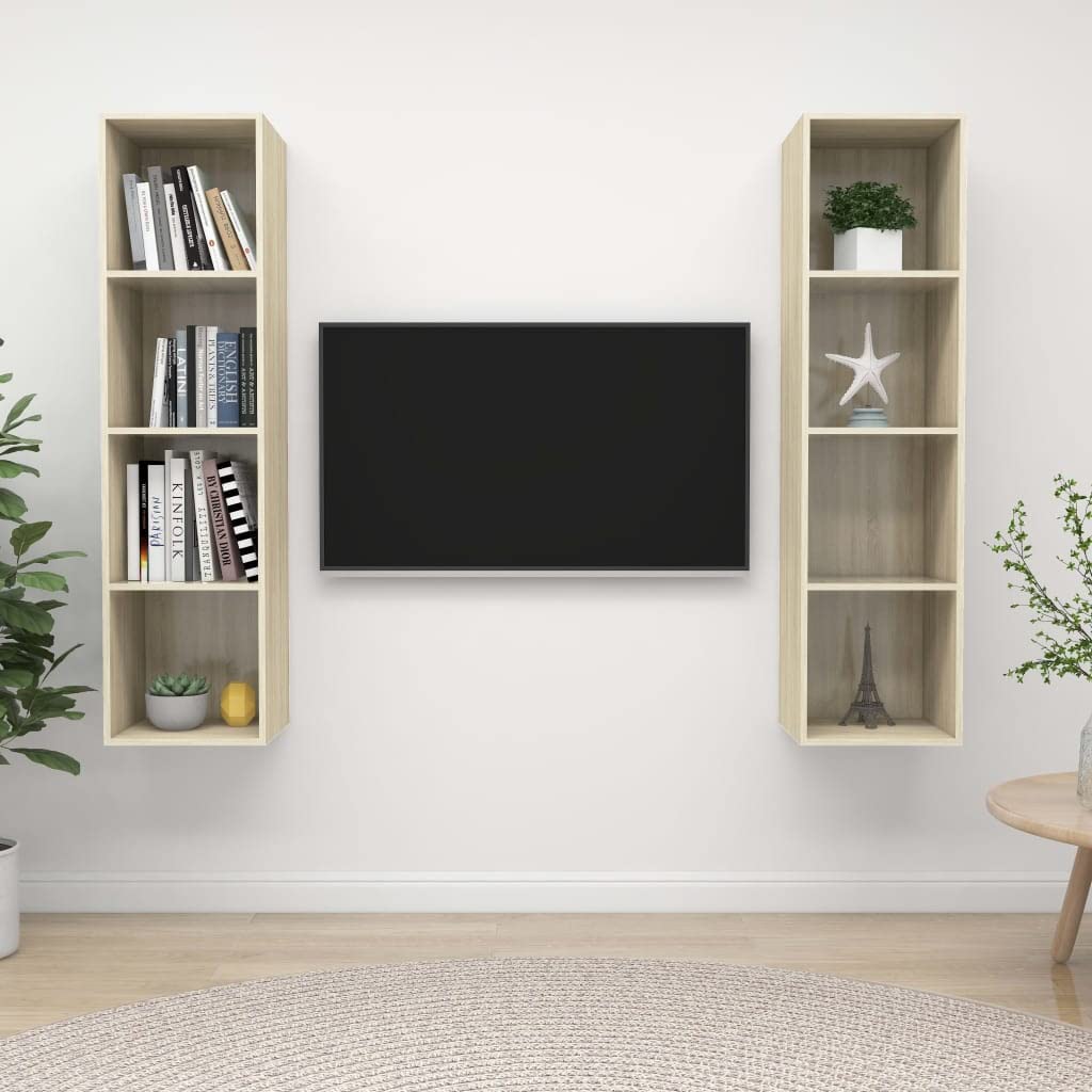 Wall-Mounted TV Cabinet & Storage Organizer - 2 Pack Sonoma Oak Chipboard Shelf for Living Room, Kitchen, Bathroom, Garage | File Holder for Home & Office Organization | Indoor & Outdoor Use