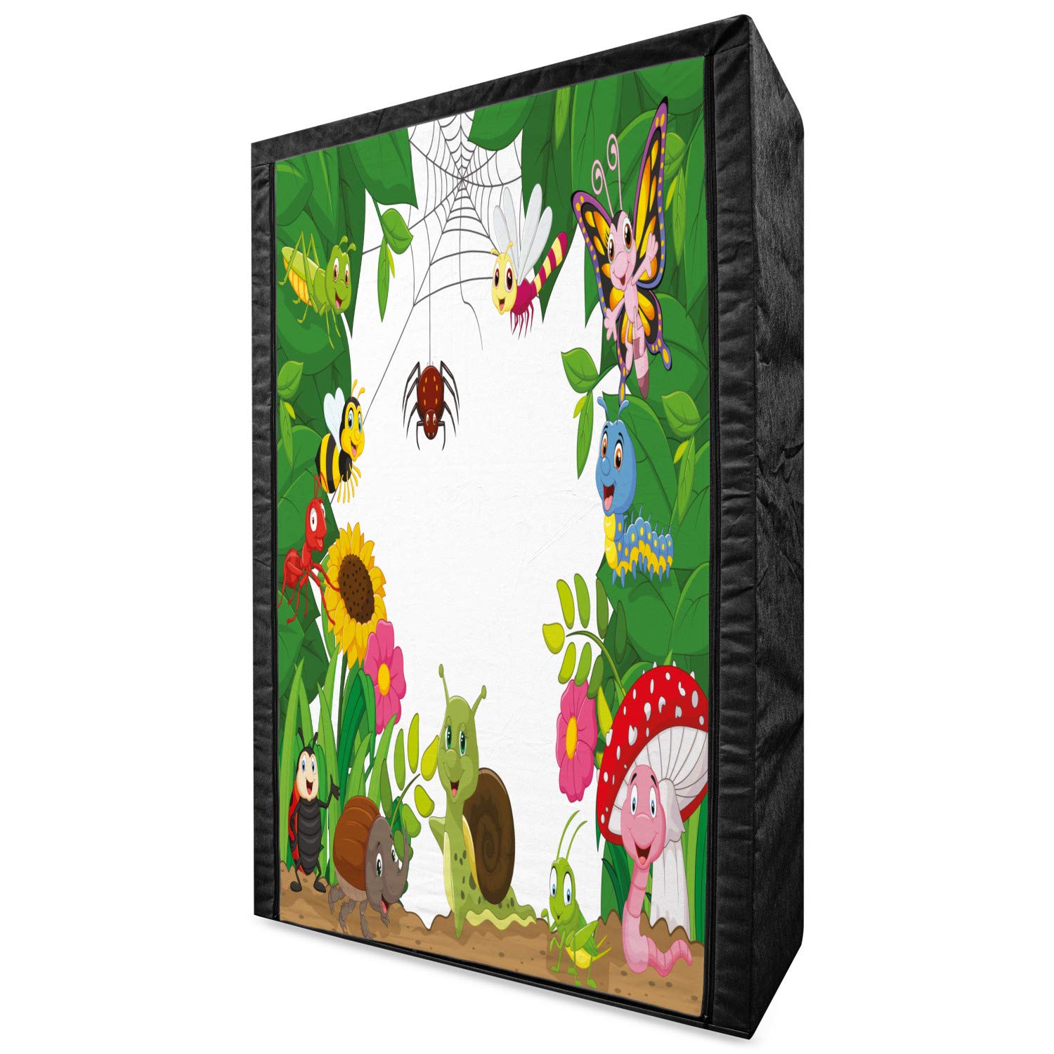 Ambesonne Cartoon Fabric Wardrobe - Happy Little Butterflies, Bugs, Insects, Caterpillars & Dragonflies Design, 42.5