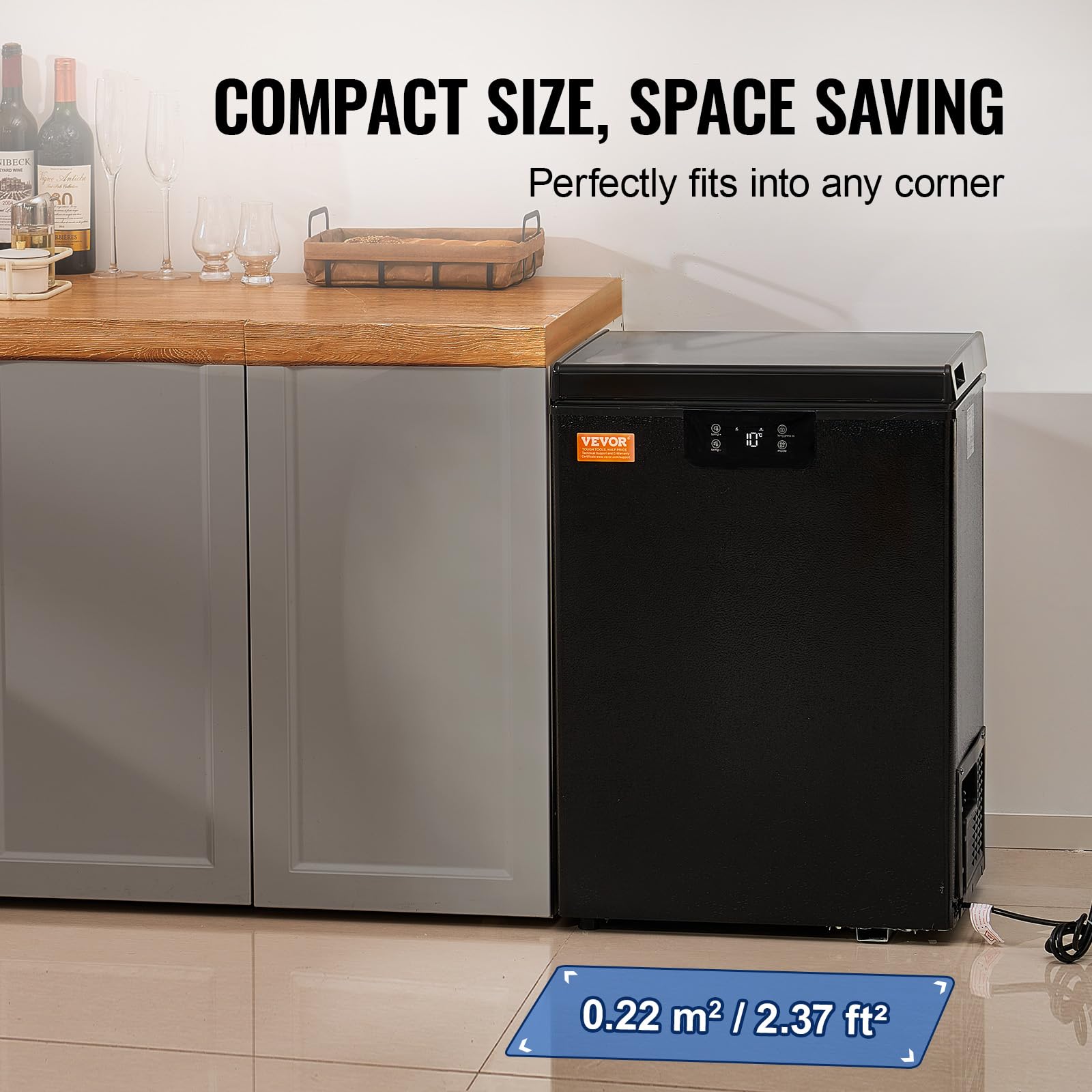 VEVOR 3.5 Cu.ft Compact Chest Freezer - Energy Efficient Deep Freezer with Adjustable Thermostat, 2 Removable Baskets & Low Noise Design - Perfect for Home, Garage, Basement or Small Business Storage (Black)