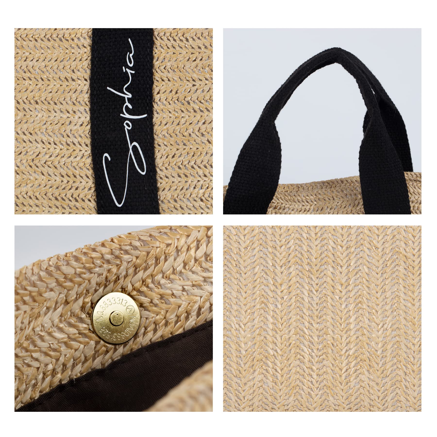 Women's Summer Straw Beach Tote Bag - Lightweight & Spacious for Vacation, Travel, Shopping | Perfect for Beach Outings, Picnics & Casual Day Trips (Khaki, Black)