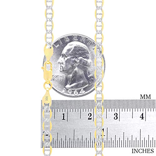 10K Real Yellow Gold Solid Mariner Anchor Chain Bracelet with Pave Diamond Cut - 4mm Width (7