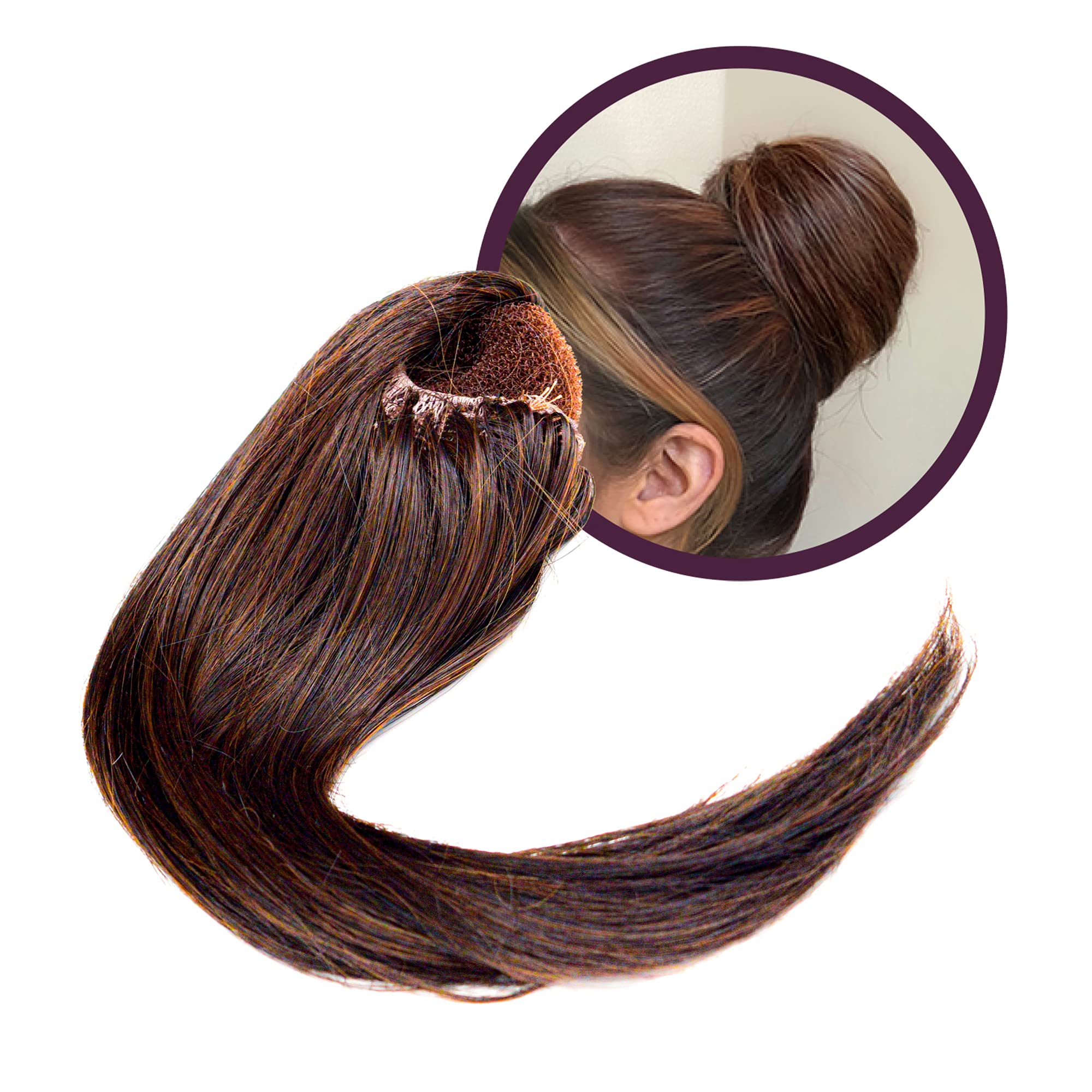 Perfect Hair Bun Maker for Short & Thin Hair - Real Human Hair Extension, Dark Brown | Easy Fake Hair Buns & Donut Mesh | Great for Weddings, Cosplay & Daily Styling