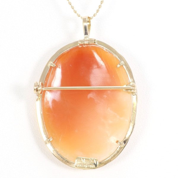 14K Yellow Gold Shell Cameo 2-Way Necklace & Brooch - Vintage Elegant Jewelry for Women, Perfect for Weddings, Parties & Special Occasions