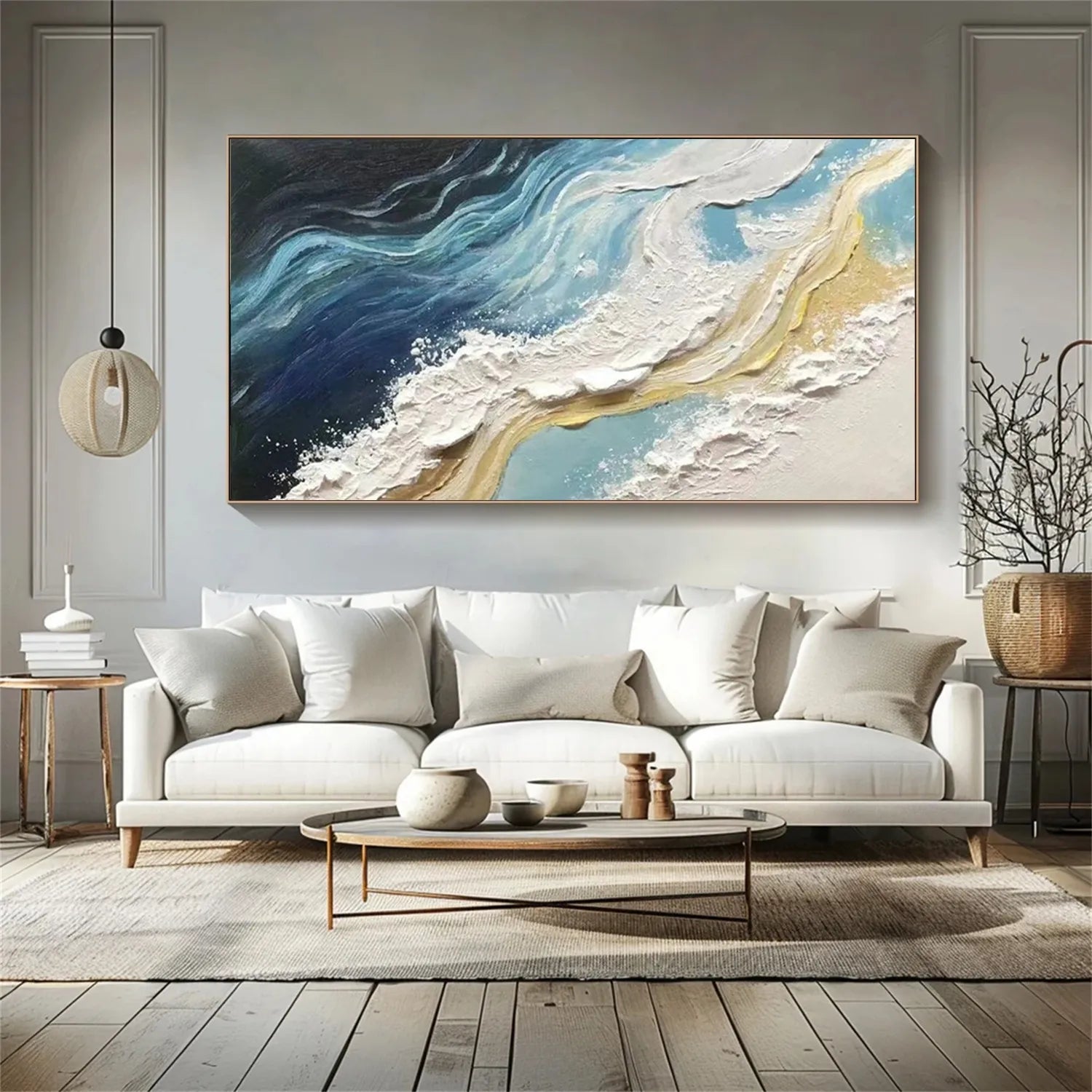 Ocean And Sky Painting #OS 176 - Handmade Coastal Wall Art for Beach House Decor, Living Room & Bedroom