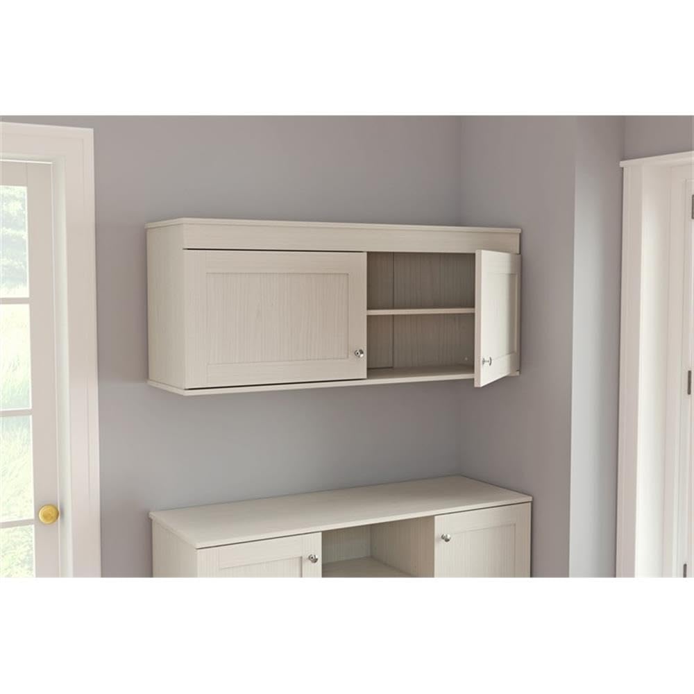 Shaker Style Wall Mounted 2-Door Buffet Cabinet - Kitchen & Dining Room Storage with Brushed Metal Knobs, Easy Assembly, Washed Oak Finish | Perfect for Small Space Organization & Home Decor
