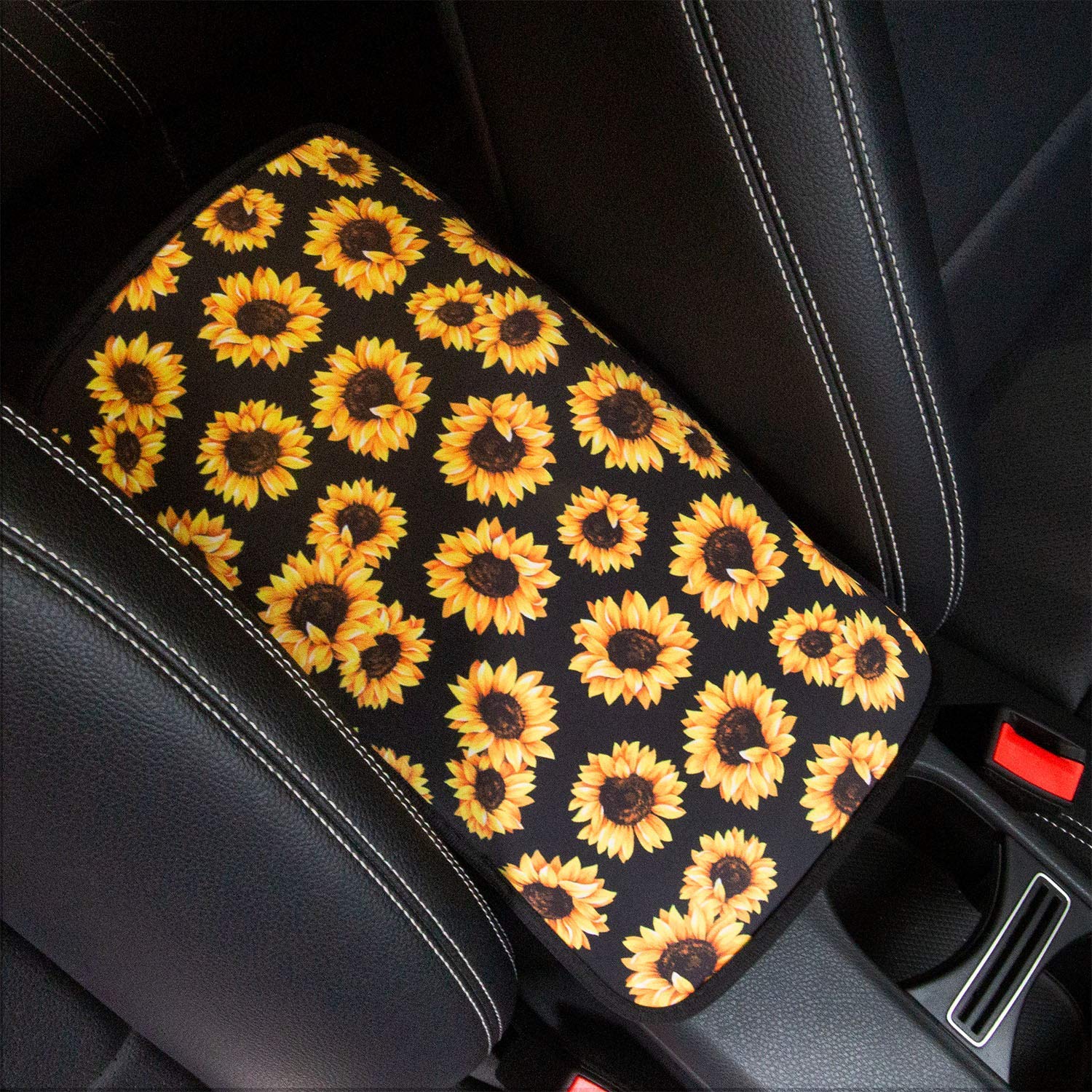 JoyLamoria Waterproof Sunflower Print Universal Car Center Console Armrest Cover - Soft Cushion Pad Protector for Sedan, SUV, Truck - Perfect for Road Trips & Daily Commute