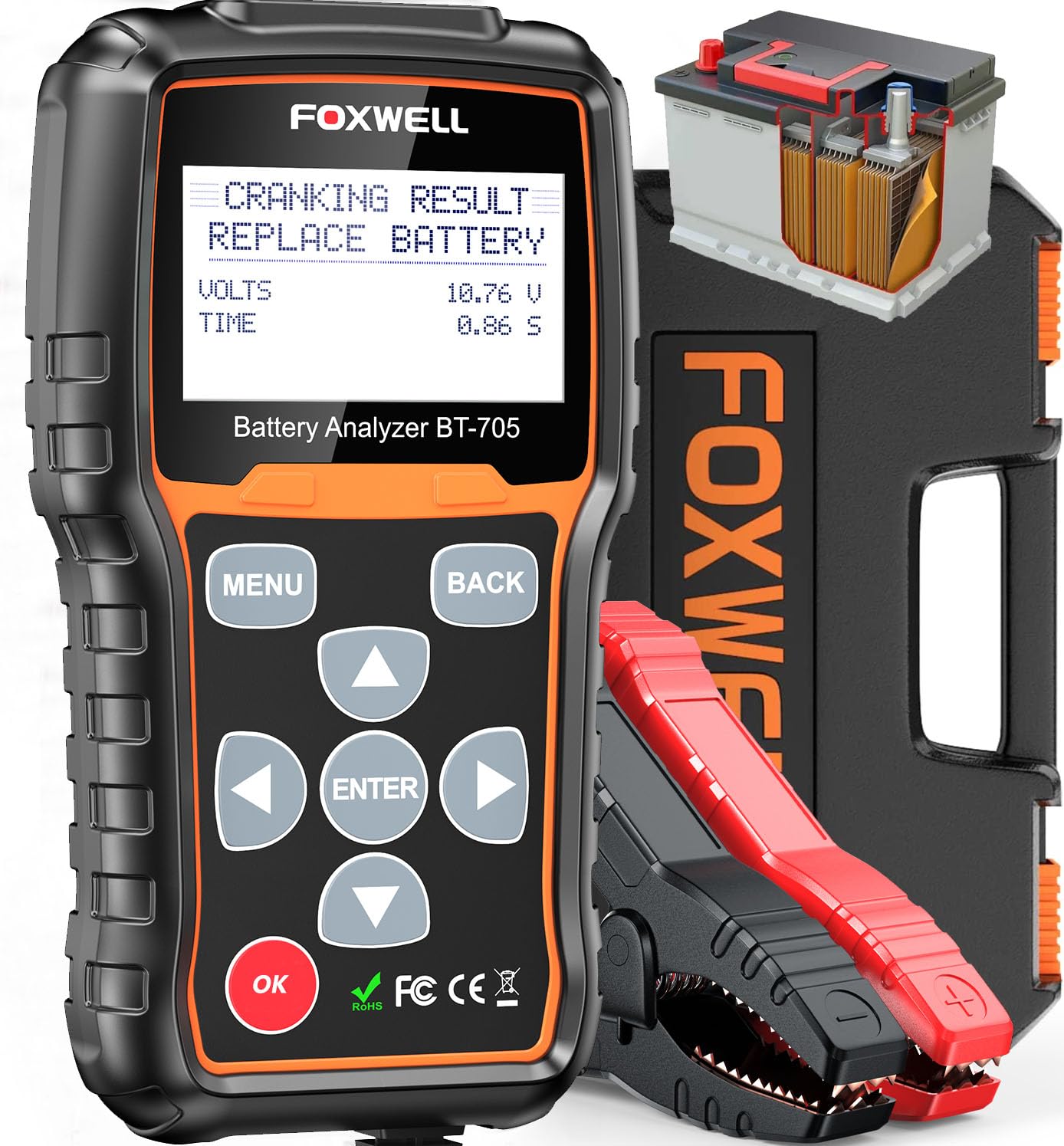 FOXWELL BT705 12V 24V Car Battery Tester - 100-2000CCA Automotive Battery Load Tester & Analyzer with Digital Charging System | Alternator Tester for Heavy Duty Trucks, Boats, Marine, SUV, ATV | Perfect for Cold Cranking & Vehicle Maintenance