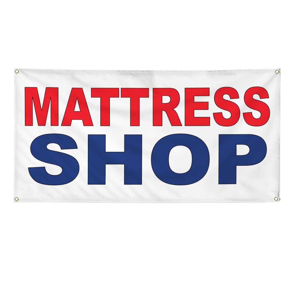 Durable Vinyl Banners for Mattress Shops - Red & Blue Weatherproof Outdoor Signs (60x144 Inches) with 10 Grommets - Perfect for Retail Stores, Industrial Yards & Outdoor Advertising
