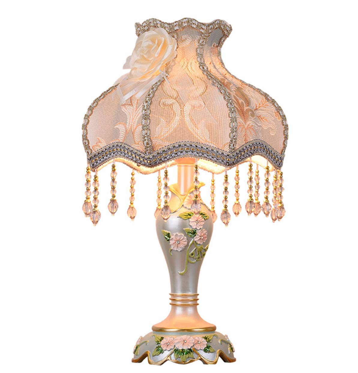 Victorian Style Table Lamp - Handmade Princess Lace Fabric Lampshade with Antique Natural Resin Sculpture Base | Elegant Small Desk Lamp for Bedroom, Living Room, Office Decor | Perfect for Romantic Ambiance & Vintage Home Decor