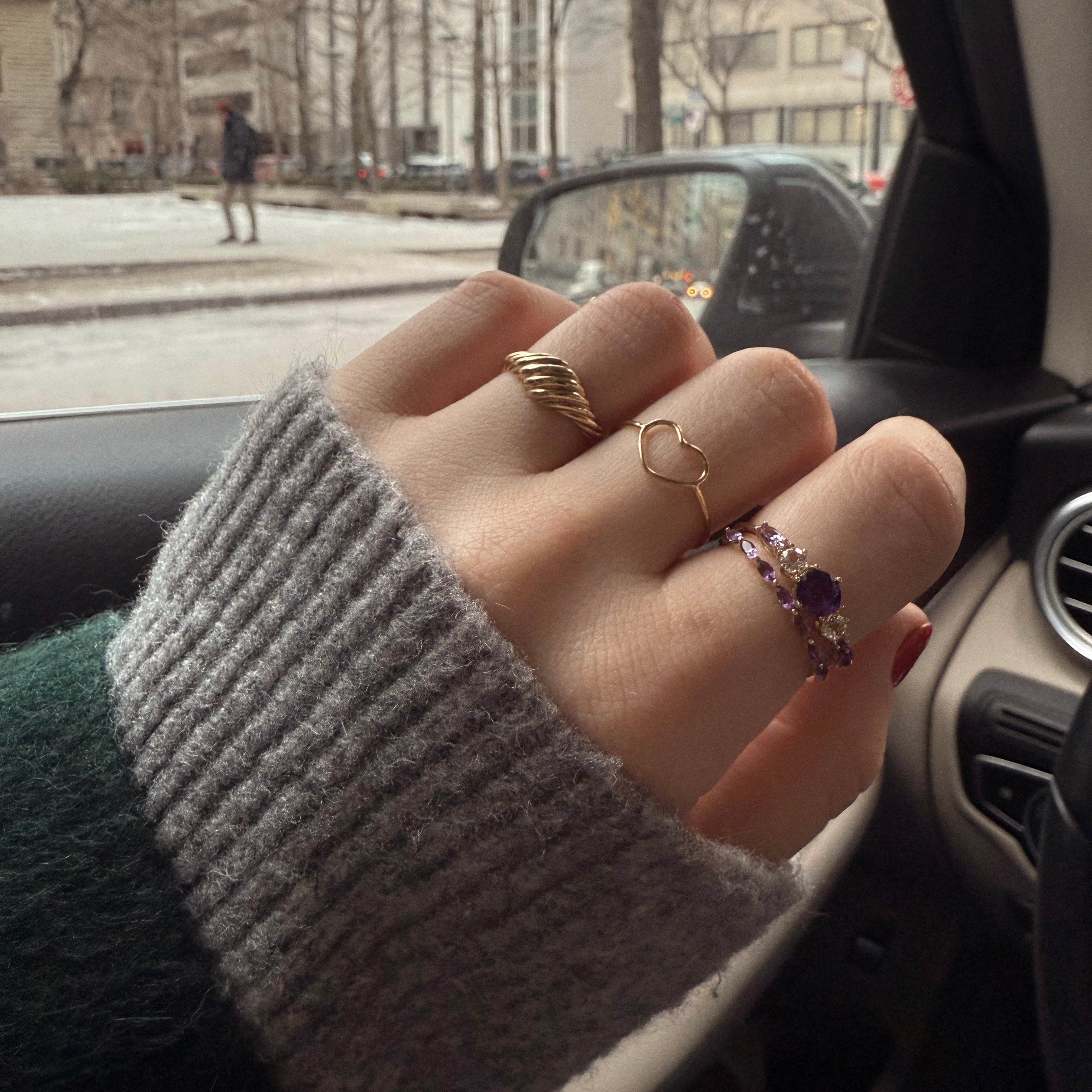 Solid Gold 2025 February Birthstone Amethyst Ring Set for Women - Elegant Purple Gemstone Jewelry Gift for Valentine's Day, Anniversary & Special Occasions
