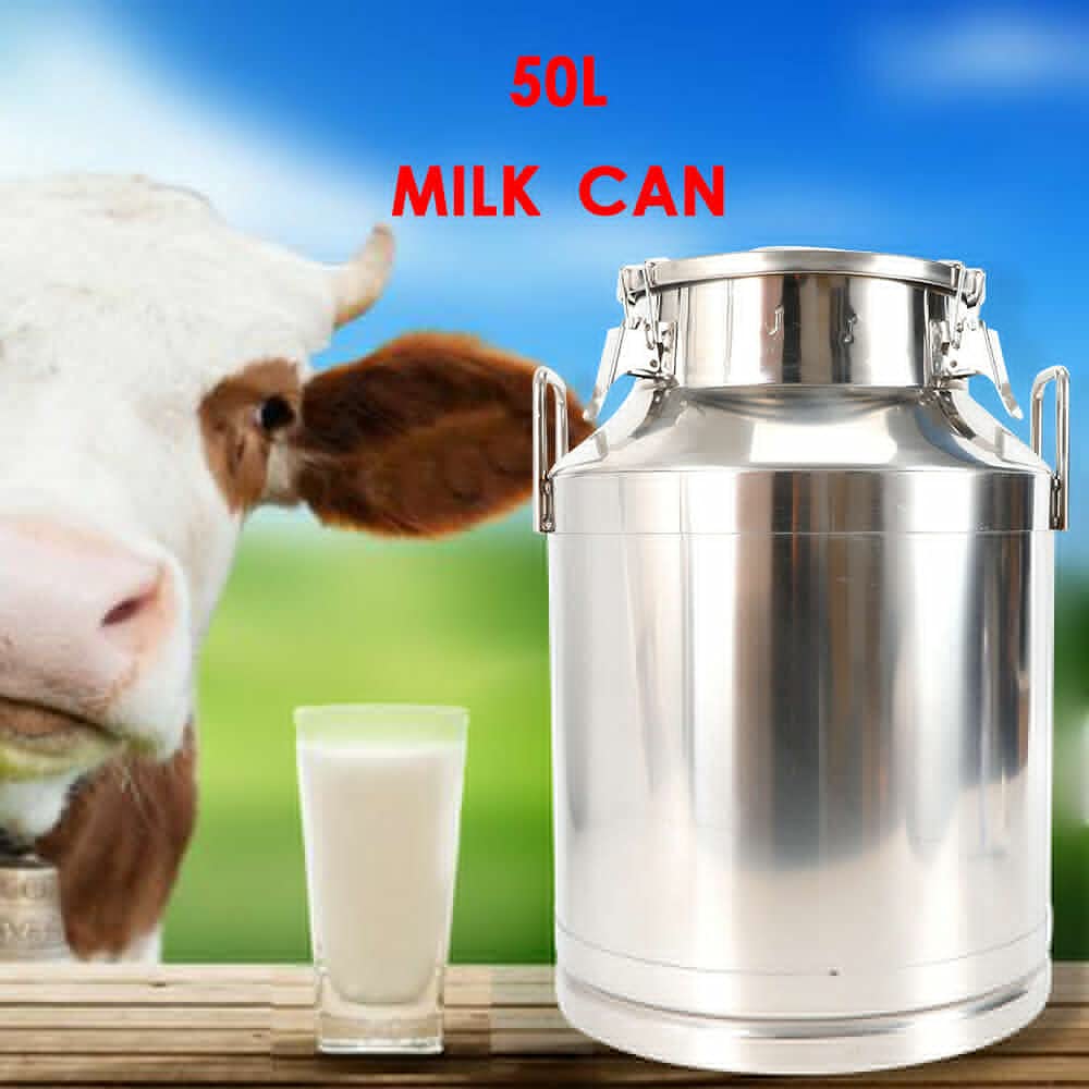 50L/13.25 Gallon Stainless Steel Milk Can - Heavy Duty Liquid Storage Container with Embedded Silicone Seal - Food Grade Transport Tank for Milk, Water, Juice - Ideal for Farms, Restaurants & Commercial Use