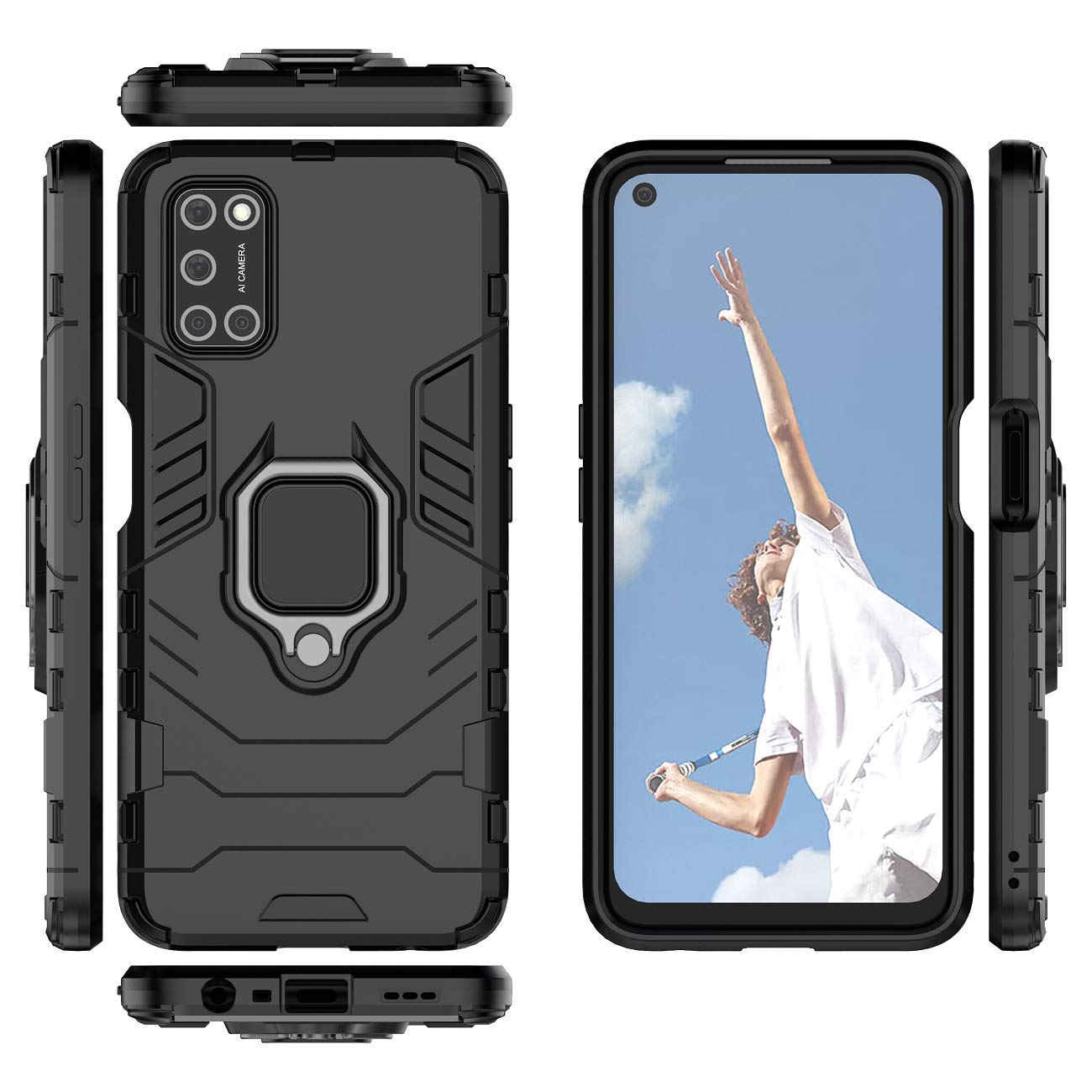 360° Rotating Magnetic Phone Case for Oppo A72 (2020/CPH2067) - Black Protective Cover with Ring Holder & Kickstand | Car Mount Compatible | Perfect for Driving, Travel & Hands-Free Use