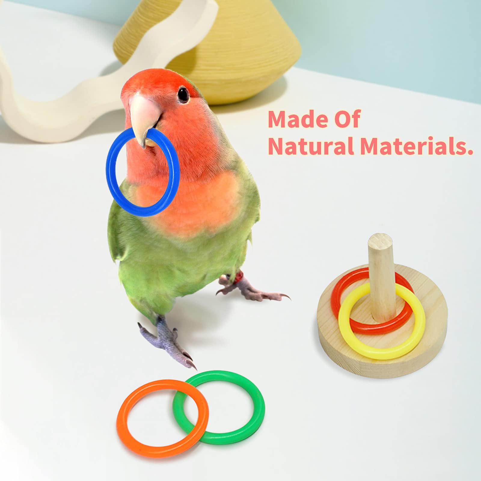 5pcs Parrot Toys Set for Parakeets - Includes Bird Basketball, Skateboard, Stacking Toy, Wooden Block Puzzles & Small Sepak Takraw - Fun Training & Enrichment Toys for Small Birds - Perfect for Cage Play, Exercise & Mental Stimulation
