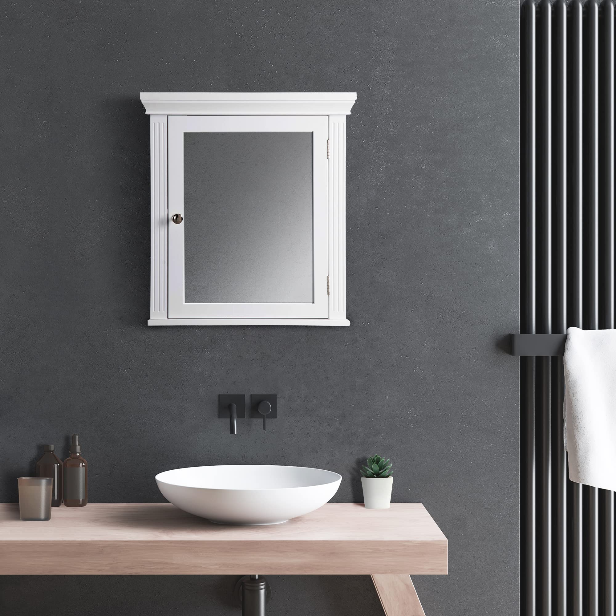 Teamson Home Stratford Wooden Mirrored Medicine Cabinet - White Bathroom Storage with Adjustable Shelves | Perfect for Small Bathrooms, Powder Rooms & Vanity Organization